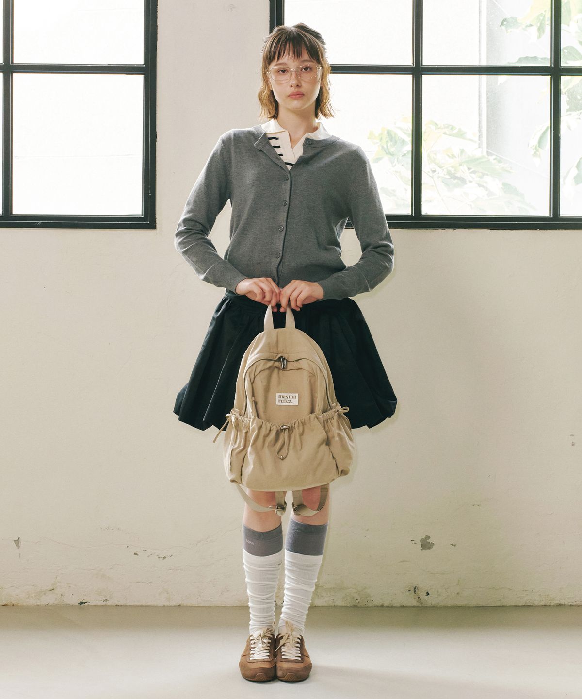 마스마룰즈(MASMARULEZ) mini ver. Ribbon pocket backpack_Beige