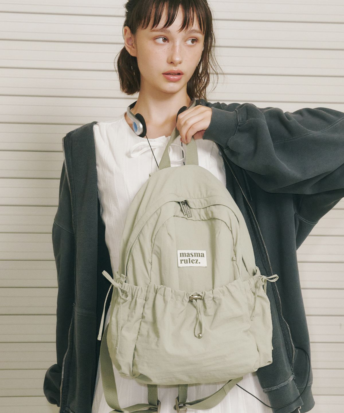 마스마룰즈(MASMARULEZ) mini ver. Ribbon pocket backpack_Fog green