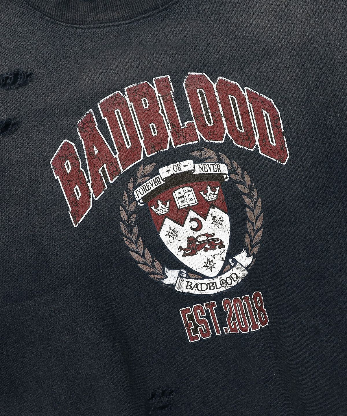 배드블러드(BADBLOOD) 워크샵 프린트 디스트레스드 맨투맨 - 네이비