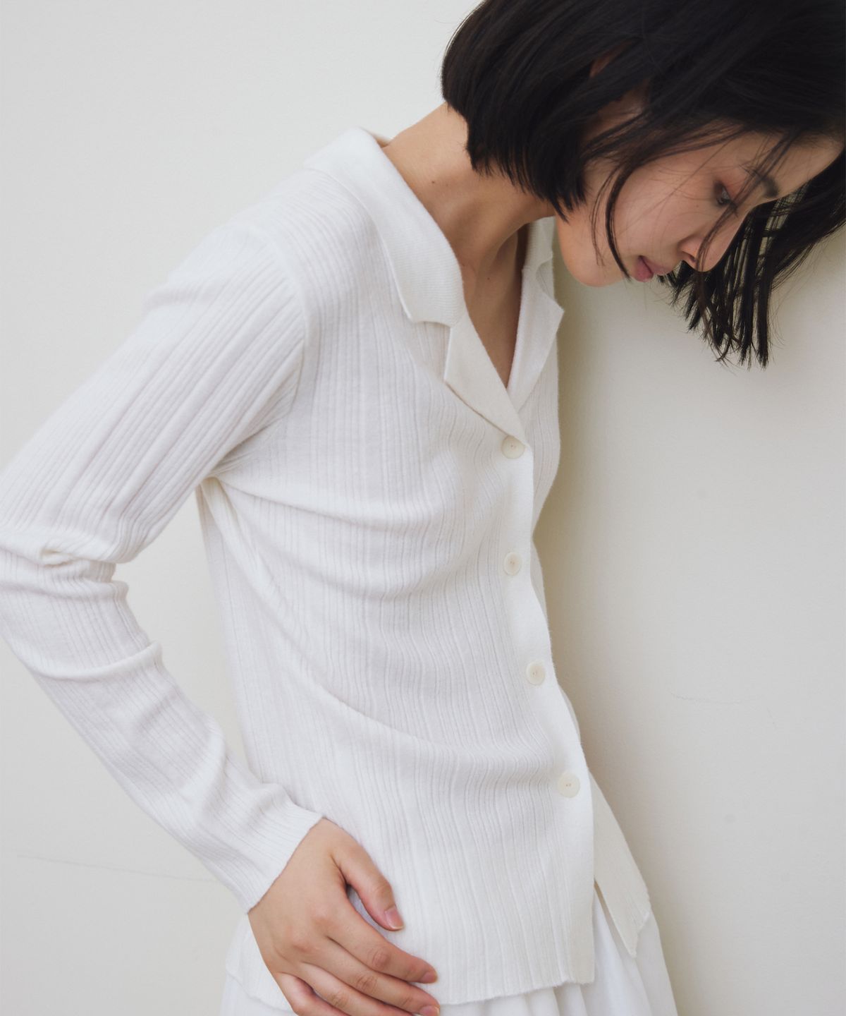 로우타이드(LOW TIDE) PLEATS KNIT CARDIGAN [IVORY]