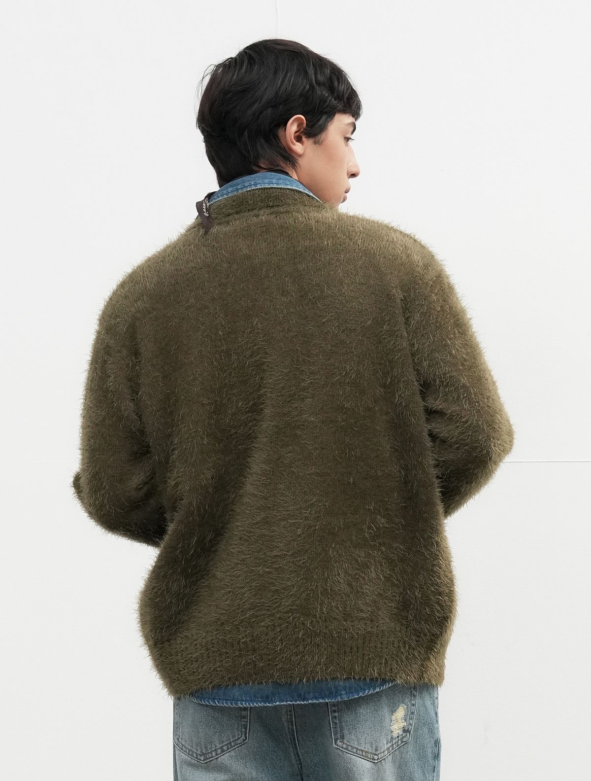 제너럴아이디어(GENERALIDEA) UNISEX 헤어리 집업 카라 가디건 [KHAKI] / SBE4U04009