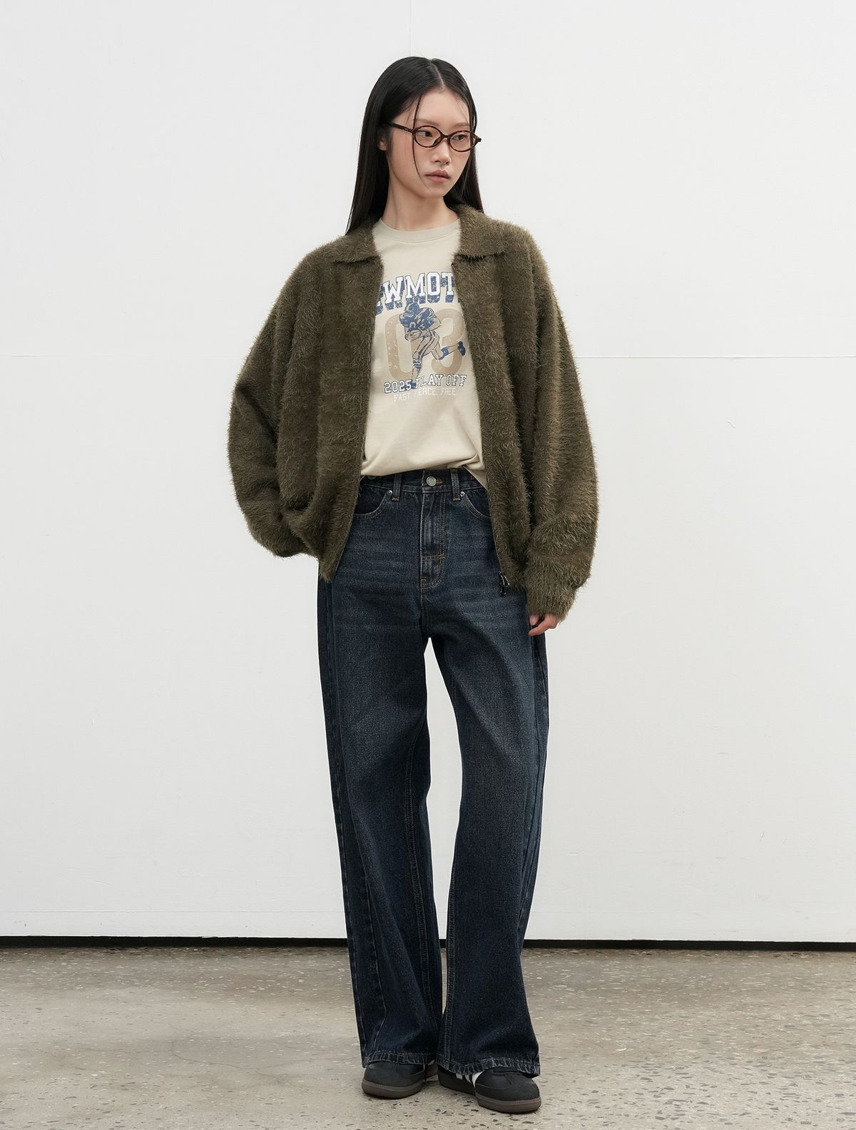 제너럴아이디어(GENERALIDEA) UNISEX 헤어리 집업 카라 가디건 [KHAKI] / SBE4U04009