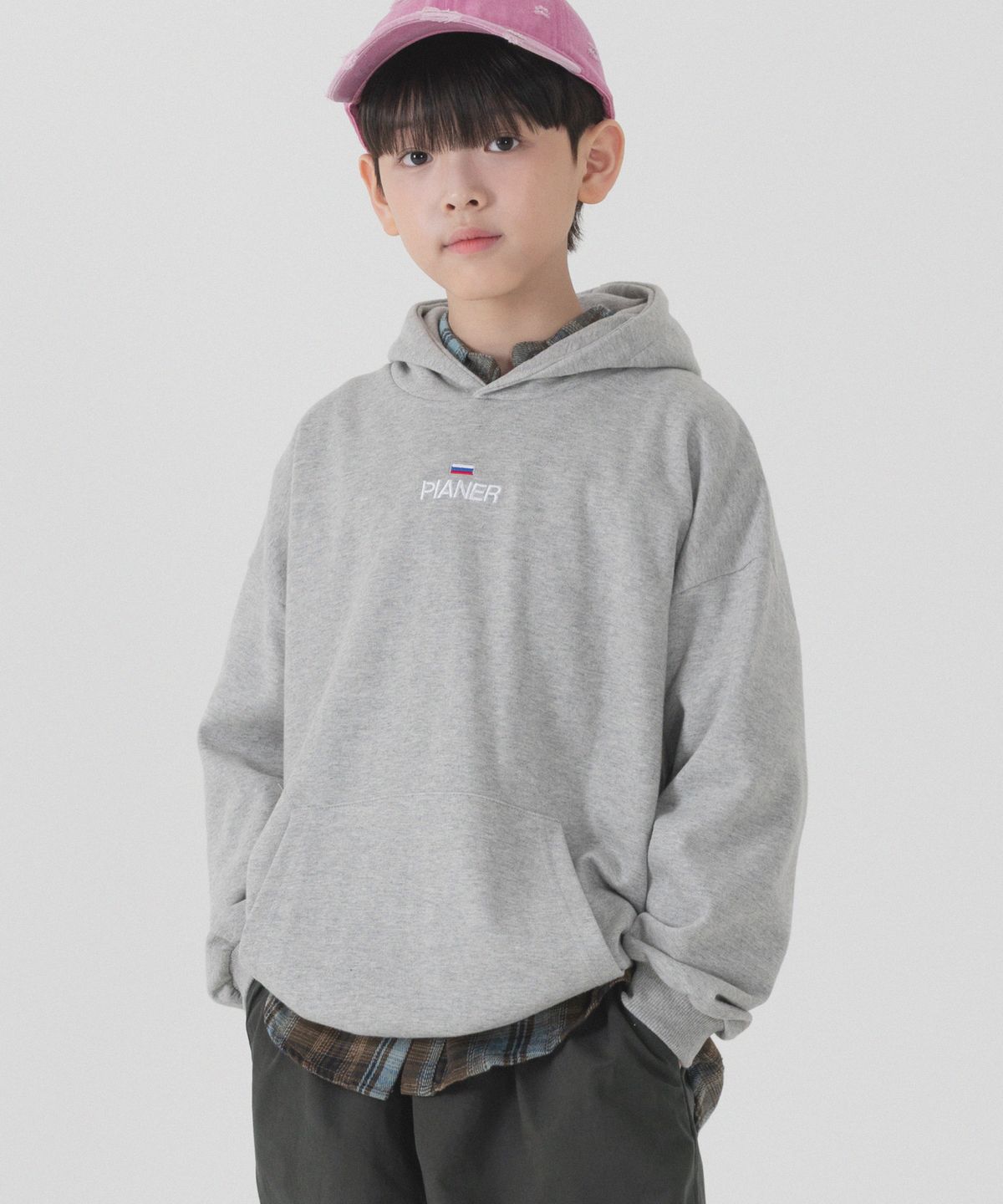 피아네르 키즈(PIANER KIDS) 플래그 자수 오버핏 후드티 (멜란지)