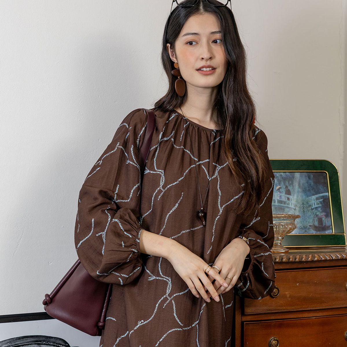 랭썬(LANGSON) LS_Chocolate long-sleeved dress_BROWN