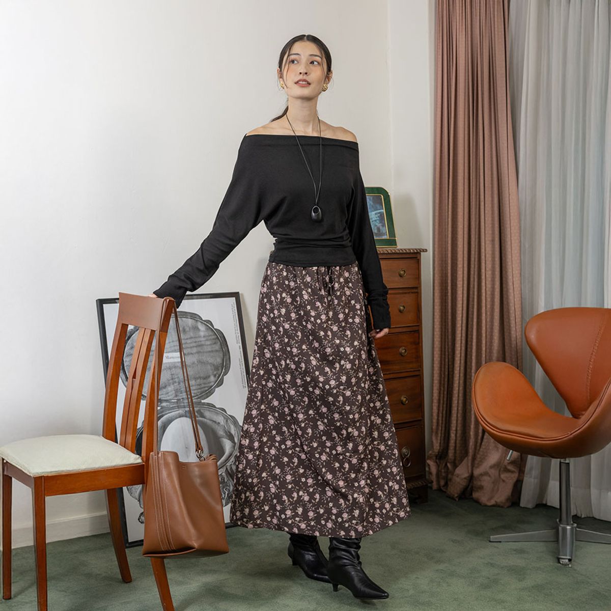 랭썬(LANGSON) LS_Pink rose skirt_BROWN