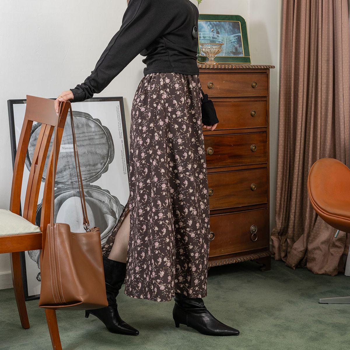 랭썬(LANGSON) LS_Pink rose skirt_BROWN