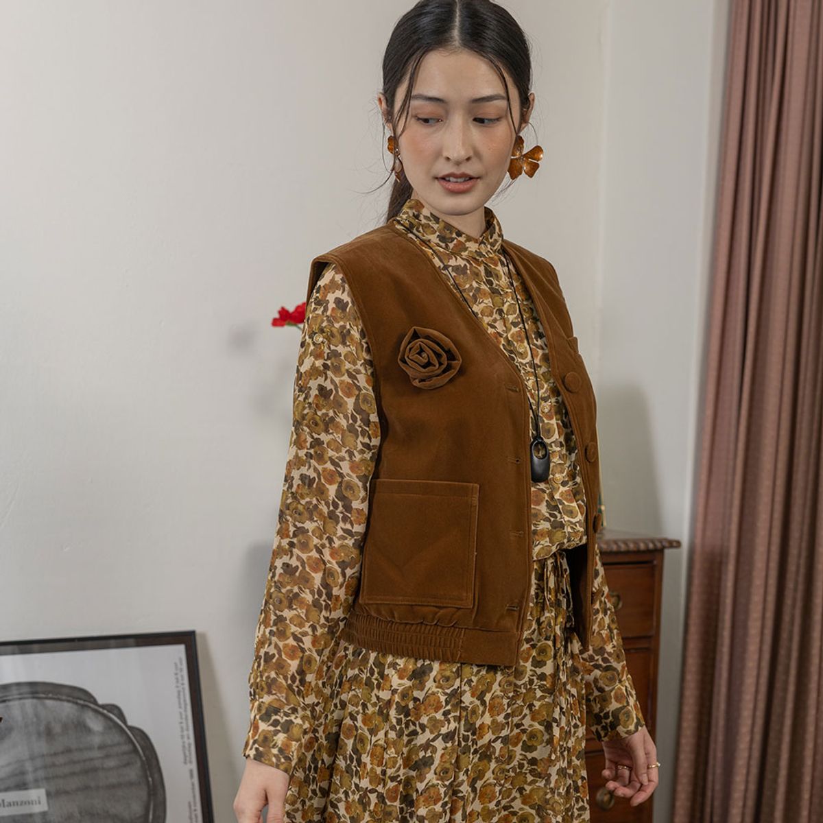 랭썬(LANGSON) LS_Brown rose autumn vest