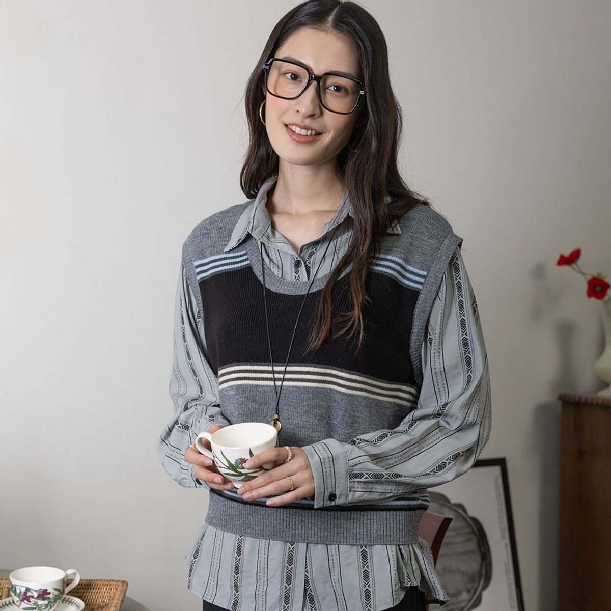 랭썬(LANGSON) LS_Rusti black jacquard vest_GRAY
