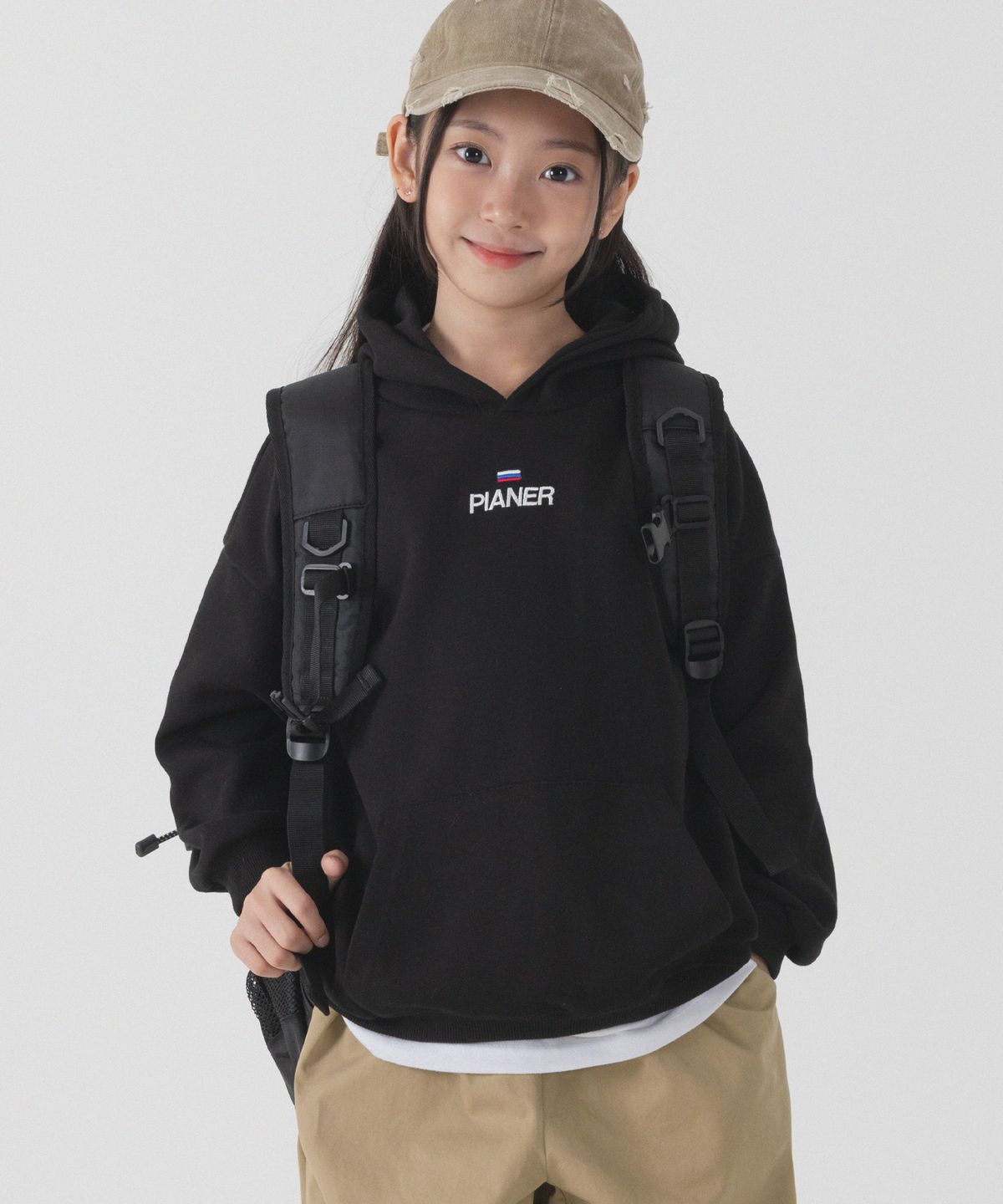 피아네르 키즈(PIANER KIDS) [2 PACK] 플래그 자수 오버핏 후드티 (3color)