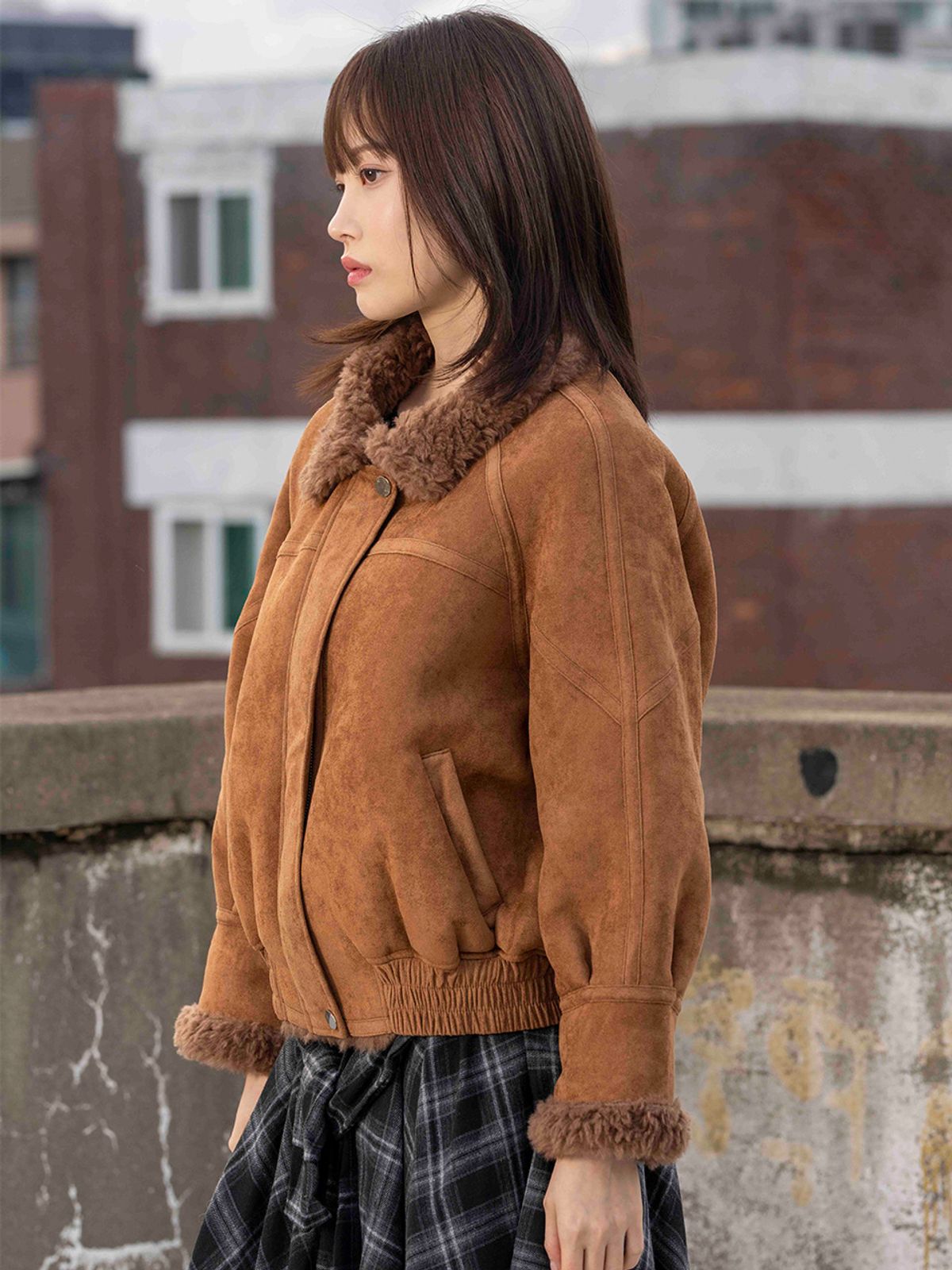 더그린랩(THE GREEN LAB) FAUX 스웨이드 블루종 무스탕 [다크 베이지]