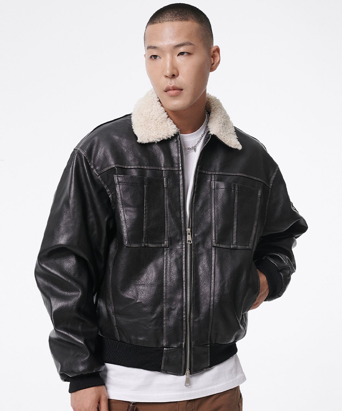 아티스트웨어(ARTISTWEAR) [2COLORS] 빈티지 워싱 레더 무스탕 자켓