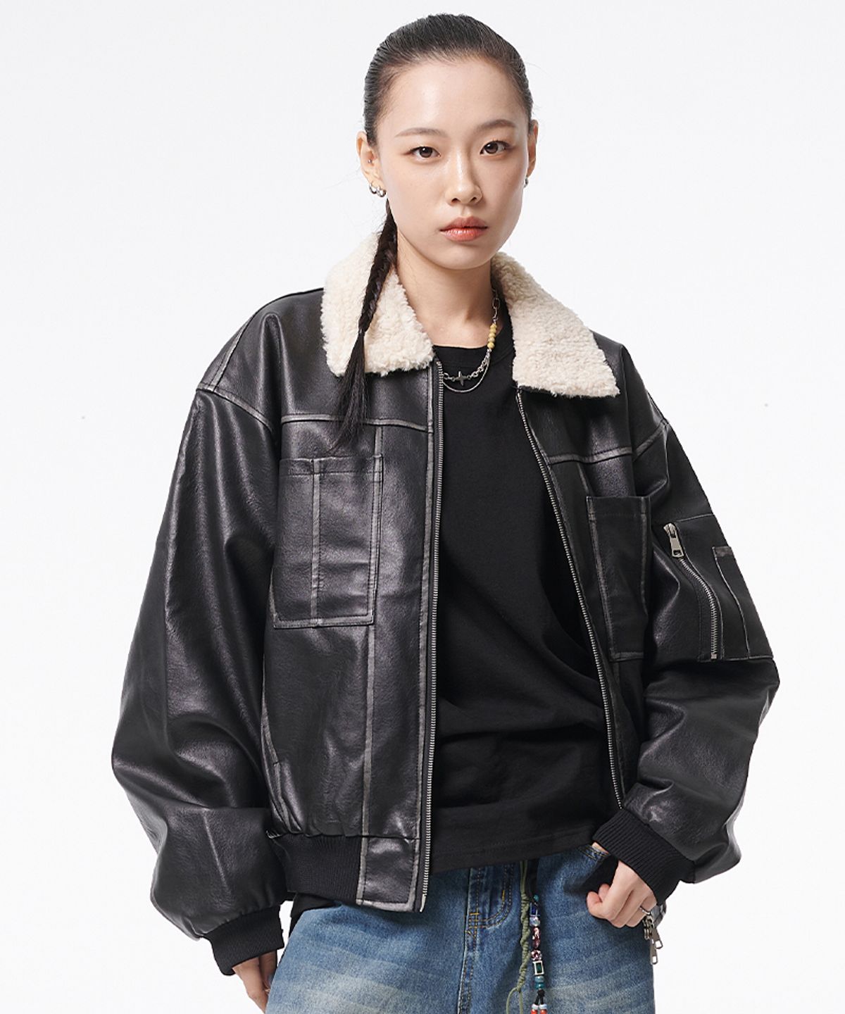 아티스트웨어(ARTISTWEAR) [2COLORS] 빈티지 워싱 레더 무스탕 자켓