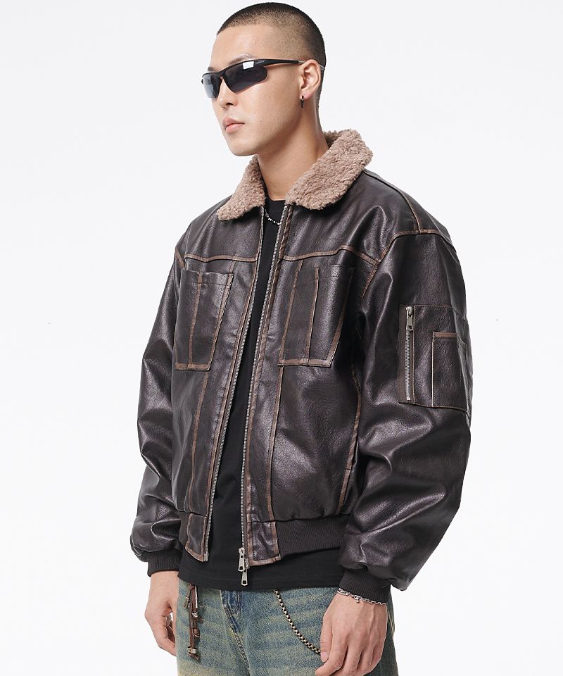 MUSINSA | ARTISTWEAR [2COLORS] Vintage Washed Leather Mustang Jacket
