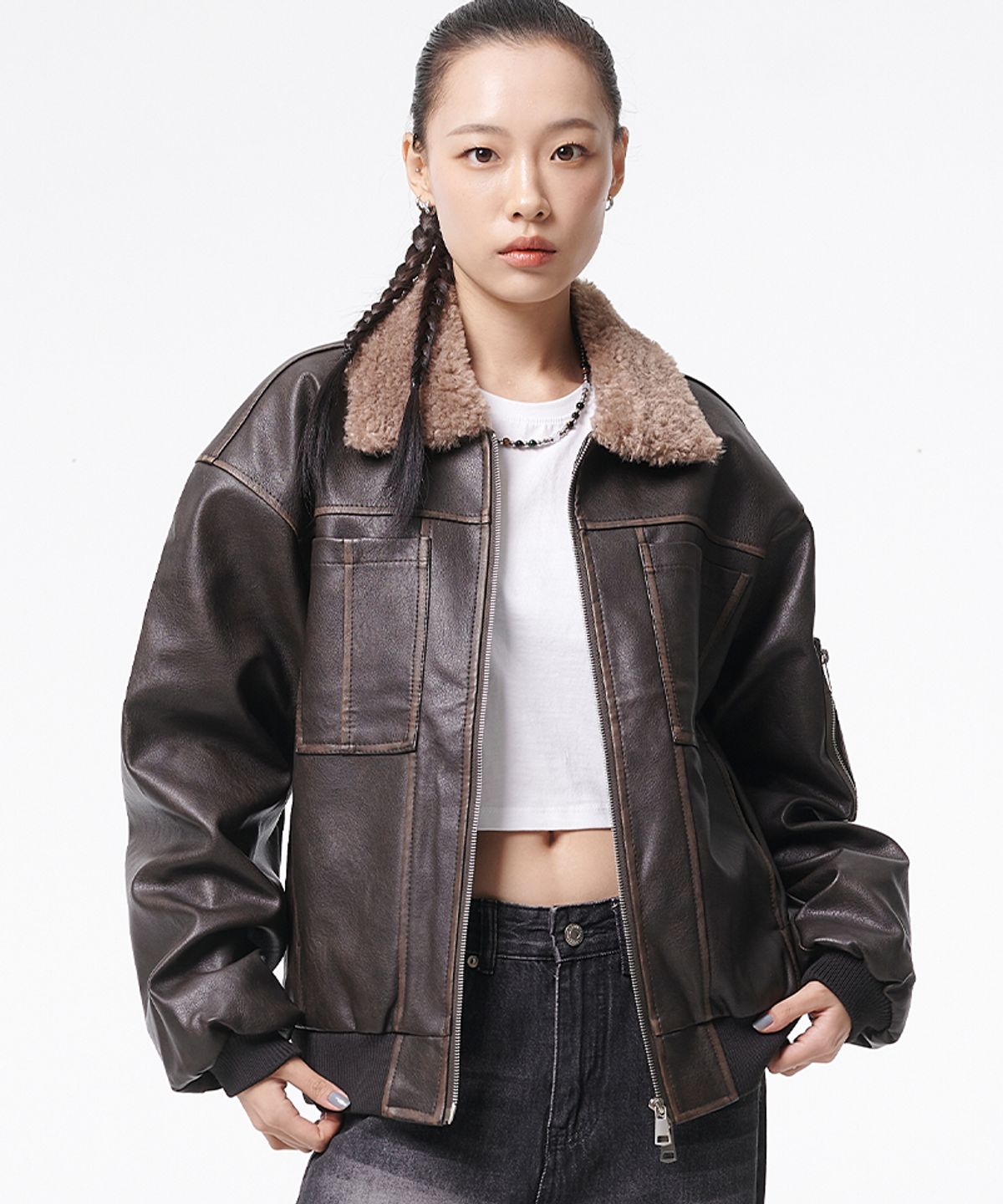 아티스트웨어(ARTISTWEAR) [2COLORS] 빈티지 워싱 레더 무스탕 자켓