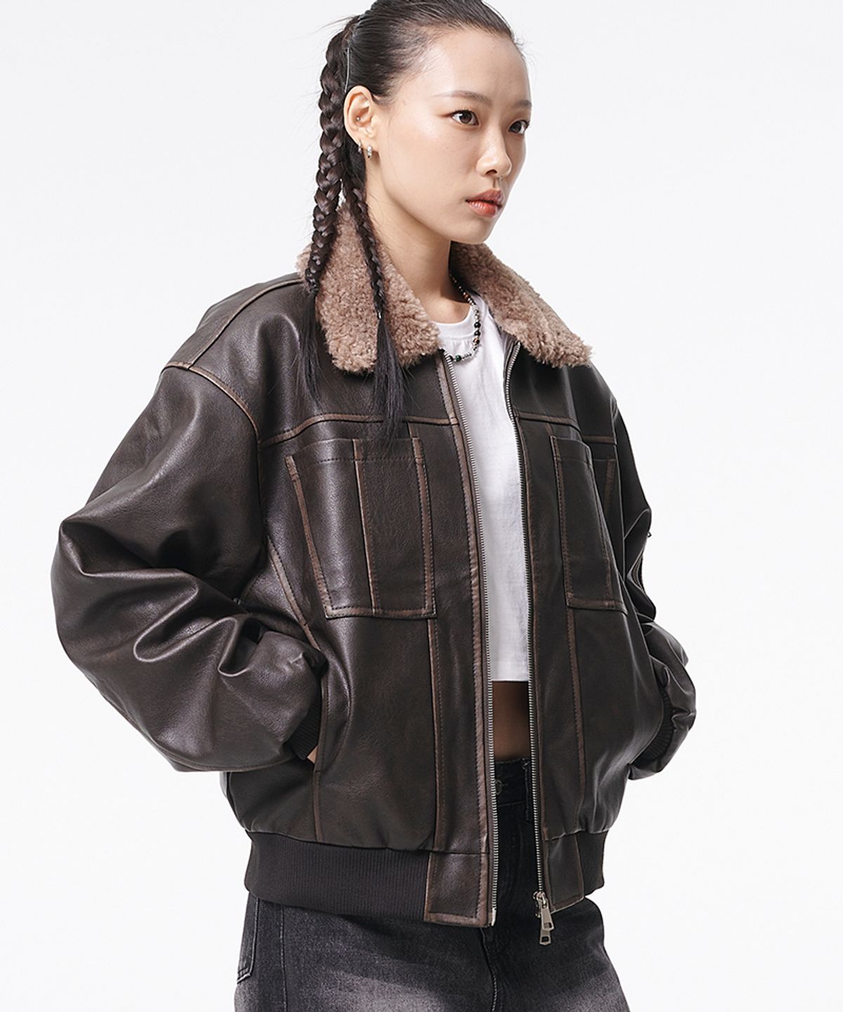 아티스트웨어(ARTISTWEAR) [2COLORS] 빈티지 워싱 레더 무스탕 자켓