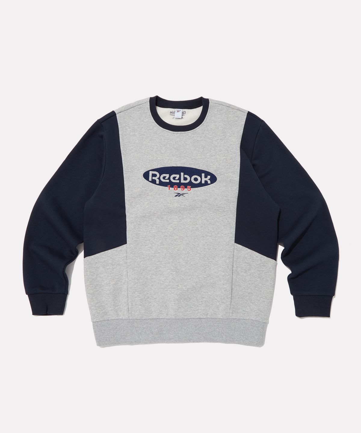 리복(REEBOK) 헤리티지 배색 맨투맨 - 멜란지 그레이:네이비