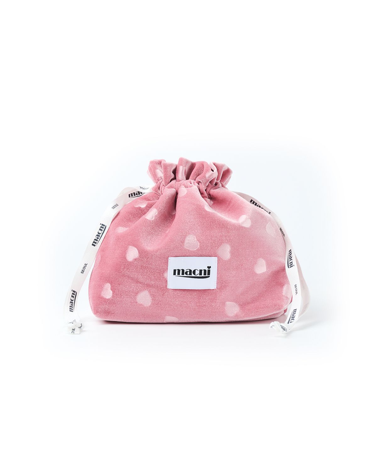 마크니(MACNI) HEART VELVET STRING POUCH BAG PINK