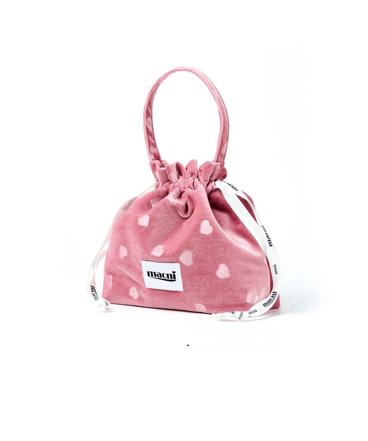 마크니(MACNI) HEART VELVET STRING POUCH BAG PINK