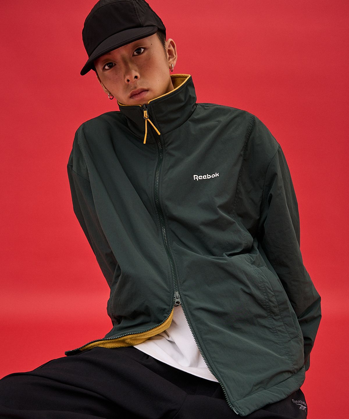 리복(REEBOK) 플리스 리버서블 자켓 - 머스타드:카키