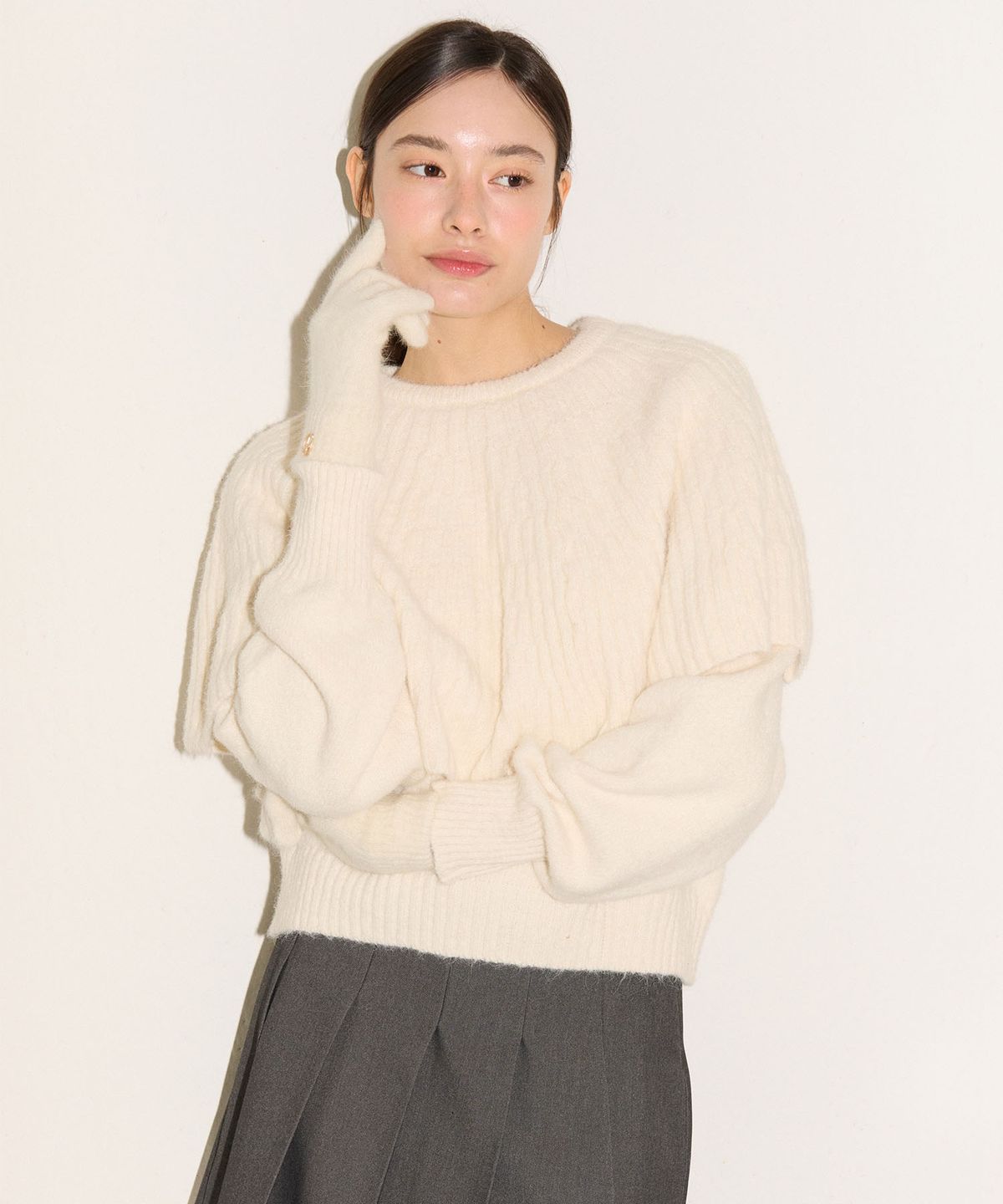 플로브(FLOVE) DRAPING CAPE KNIT SET_IV