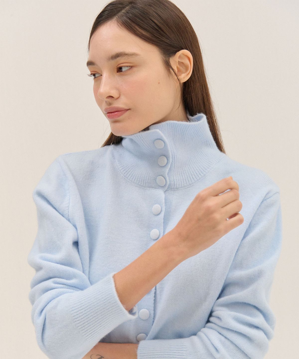 플로브(FLOVE) HIGH NECK KNIT CARDIGAN_S/BL