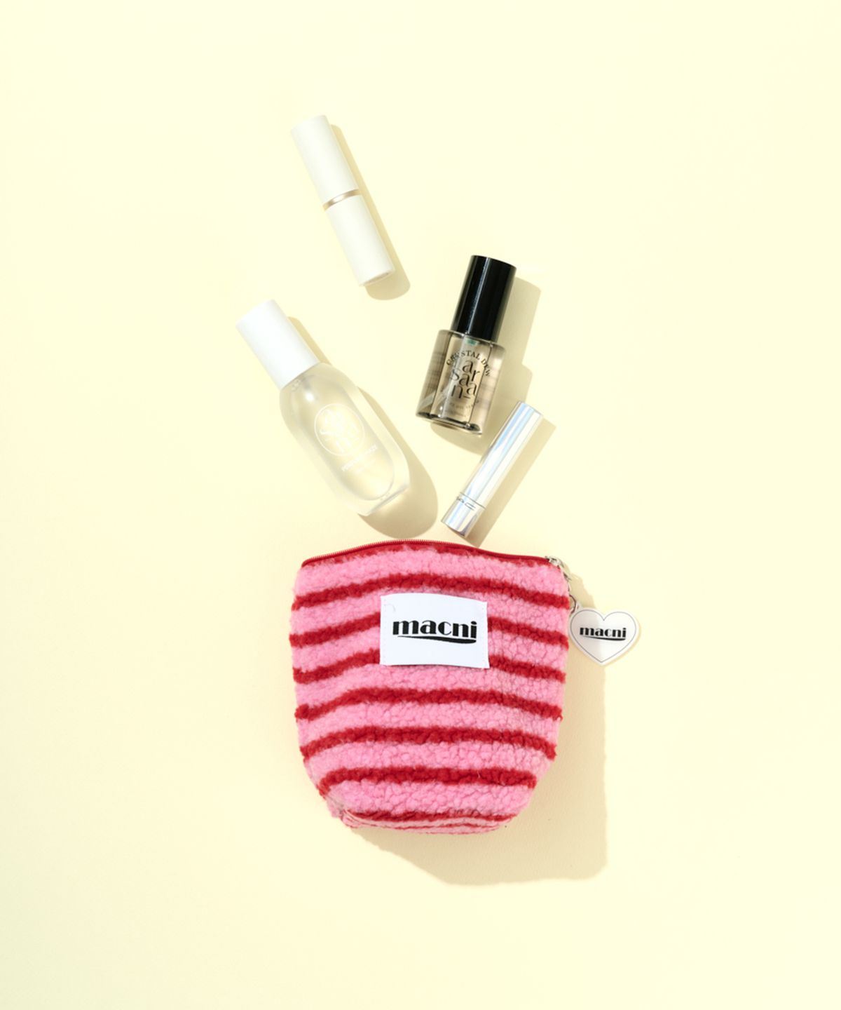 마크니(MACNI) POODLE STRIPE STANDY POUCH PINK