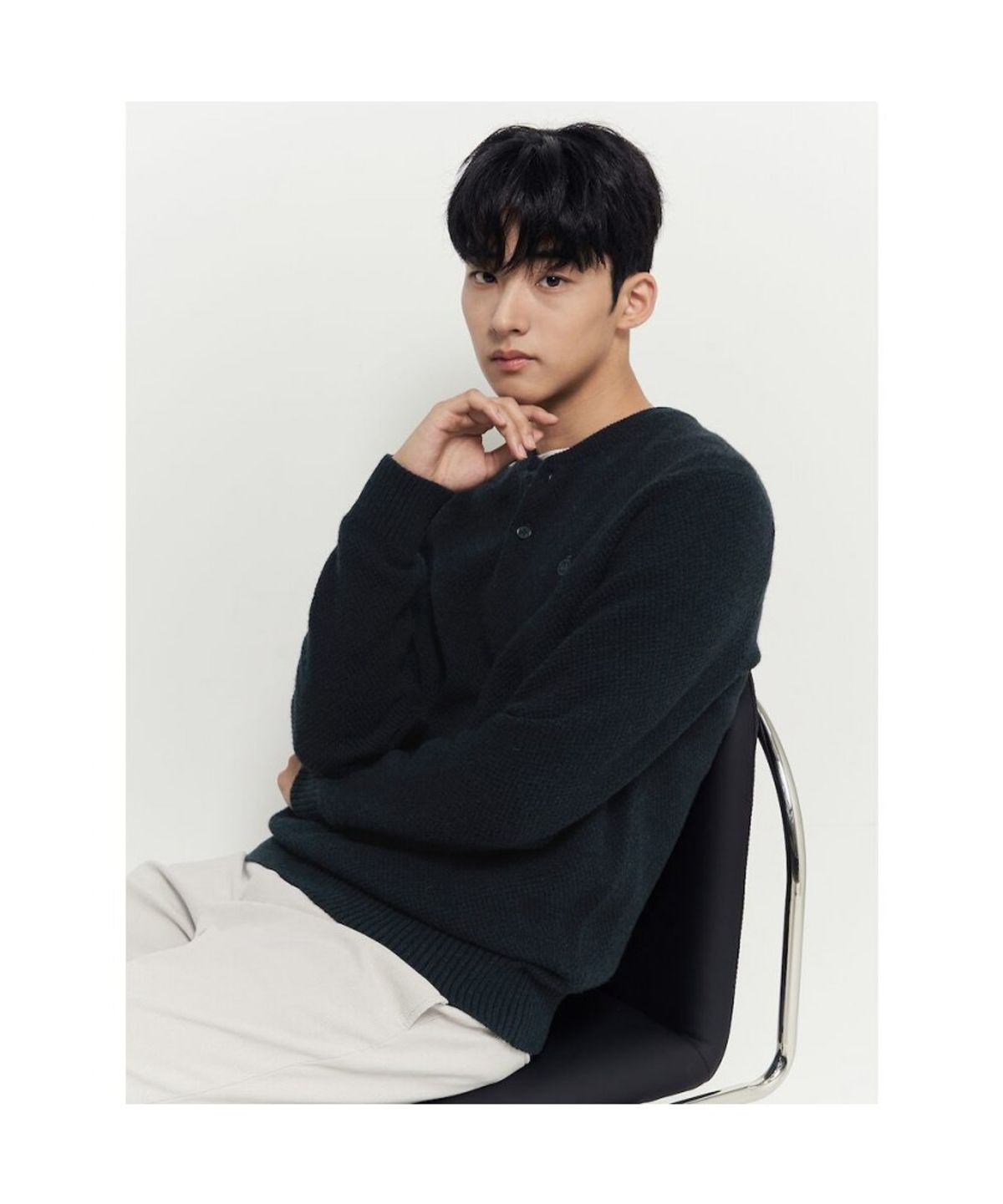 빈폴 멘(BEANPOLE MEN) 버튼넥 풀오버 니트  그린