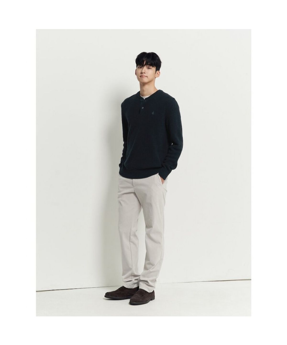 빈폴 멘(BEANPOLE MEN) 버튼넥 풀오버 니트  그린