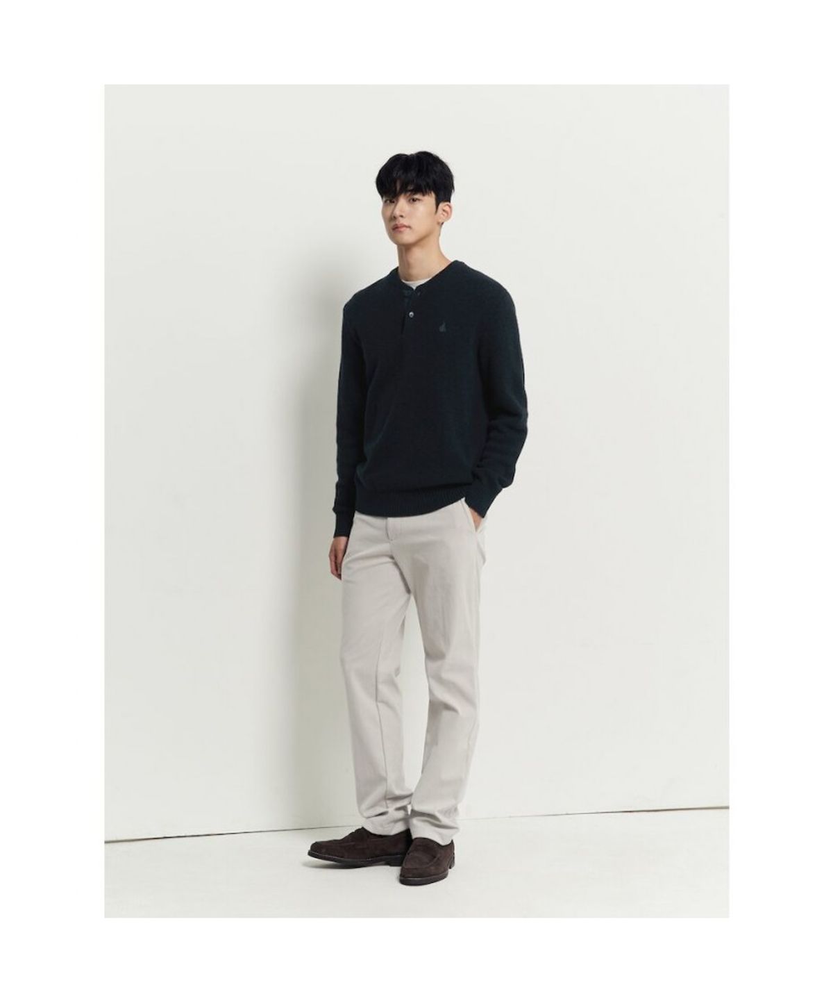 빈폴 멘(BEANPOLE MEN) 버튼넥 풀오버 니트  그린