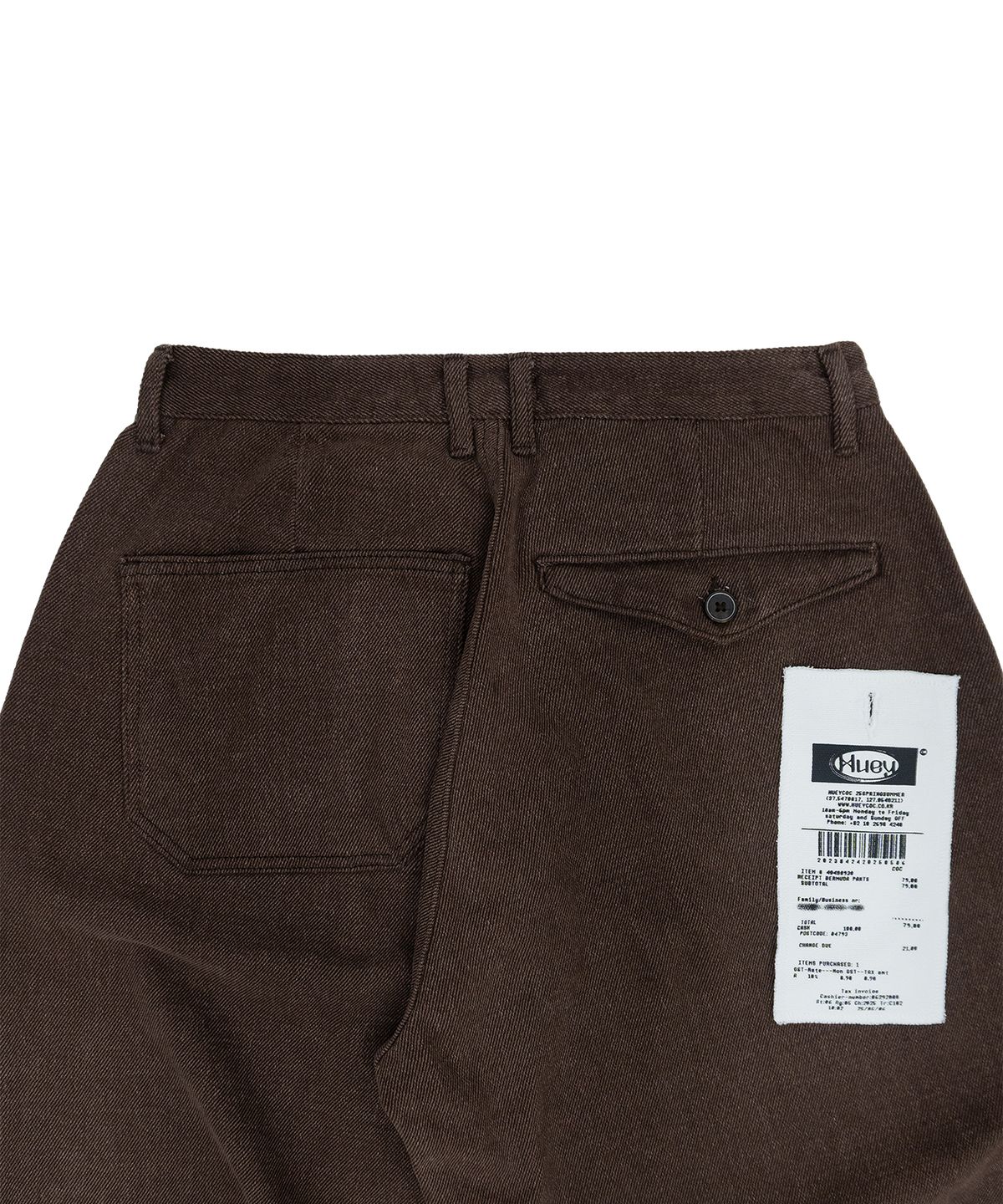 휴이(HUEY) Receipt Washed Curved Pants Brown
