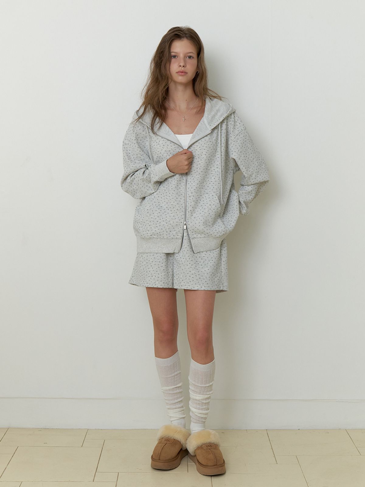 리엘(RE L) Flowered hoodie zip up (melange gray)