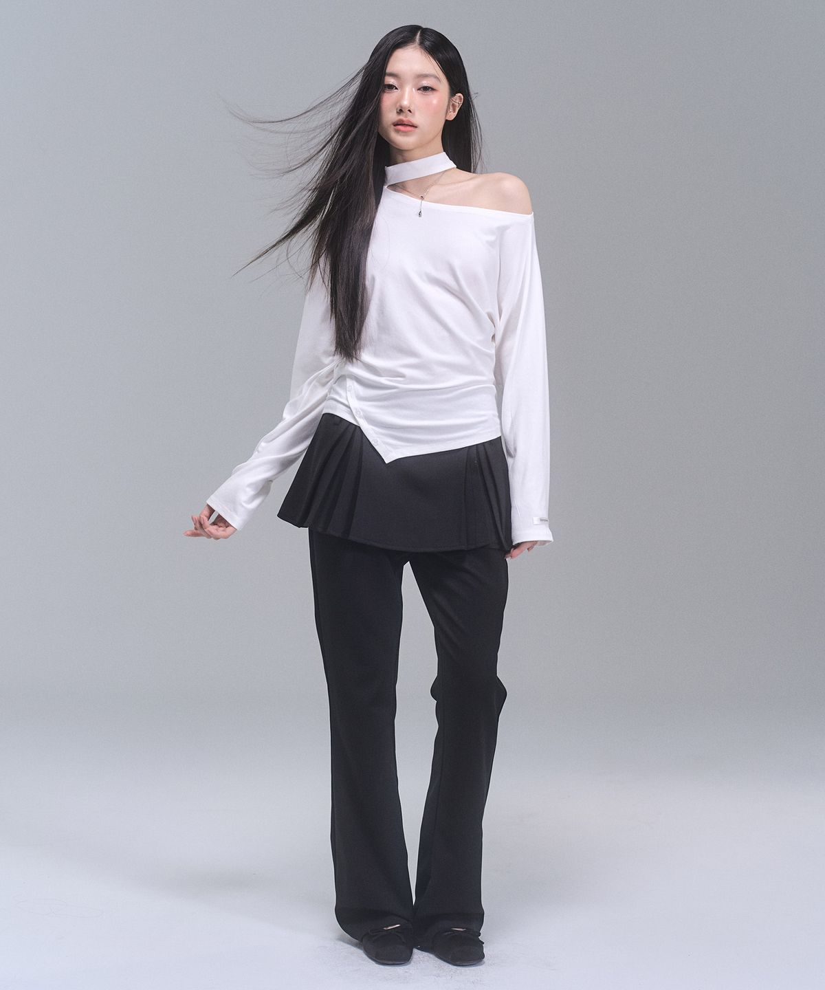 제로플래닛(ZEROPLANET) 달린 레이어드 부츠컷 팬츠 [BLACK]