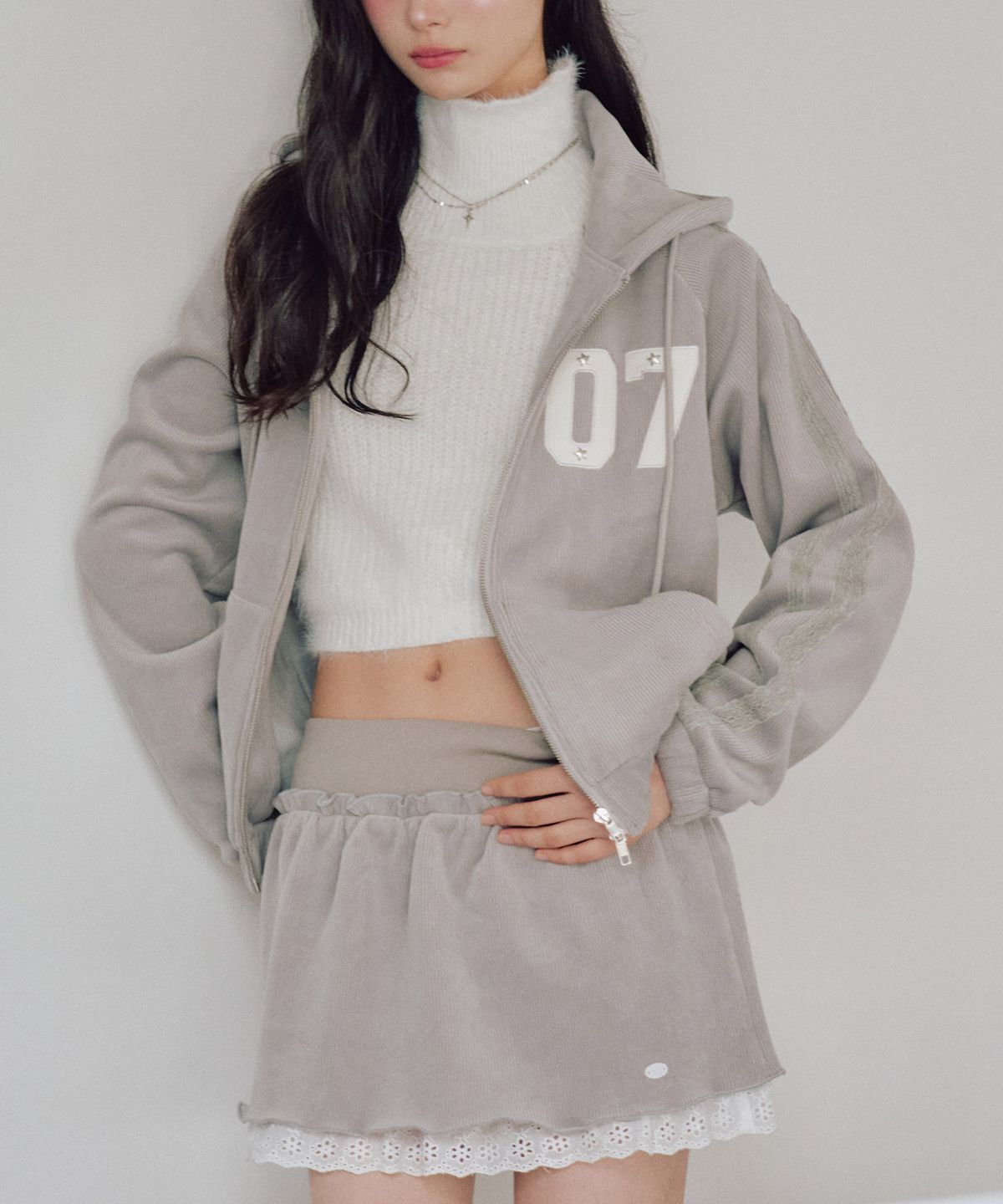 제로플래닛(ZEROPLANET) 클로이 벨로아 스커트 팬츠 [LIGHT GREY]