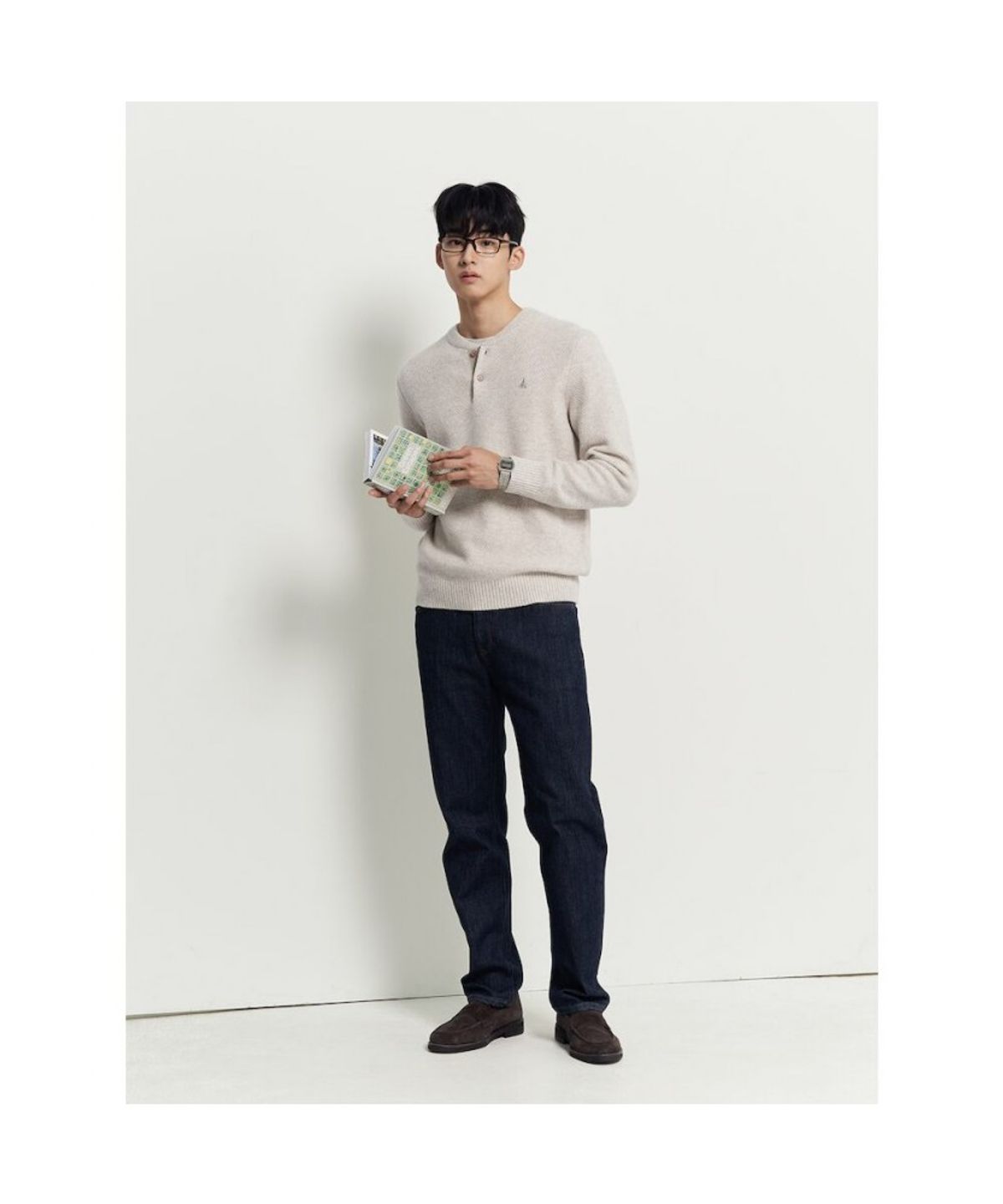 빈폴 멘(BEANPOLE MEN) 버튼넥 풀오버 니트  아이보리
