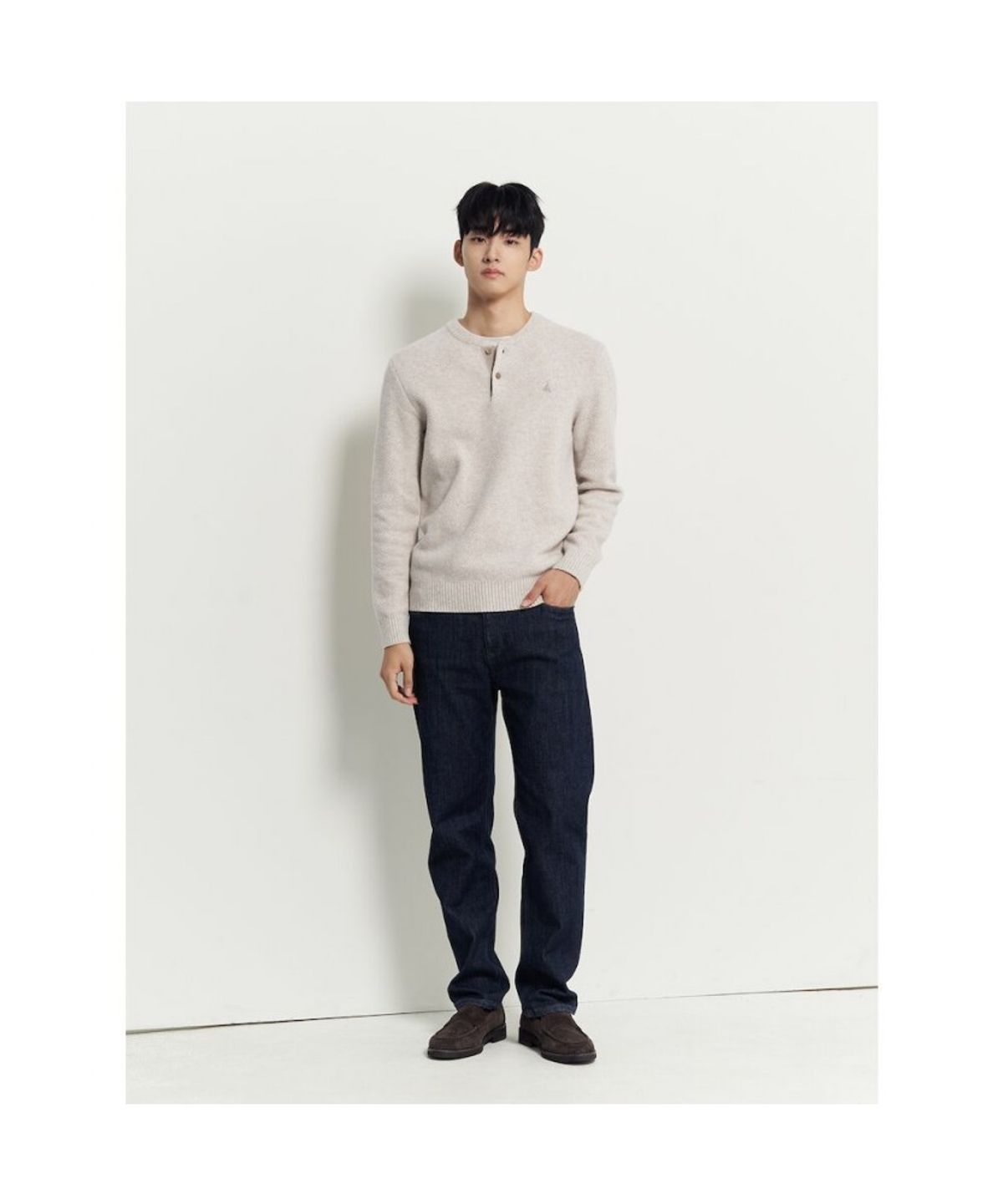 빈폴 멘(BEANPOLE MEN) 버튼넥 풀오버 니트  아이보리