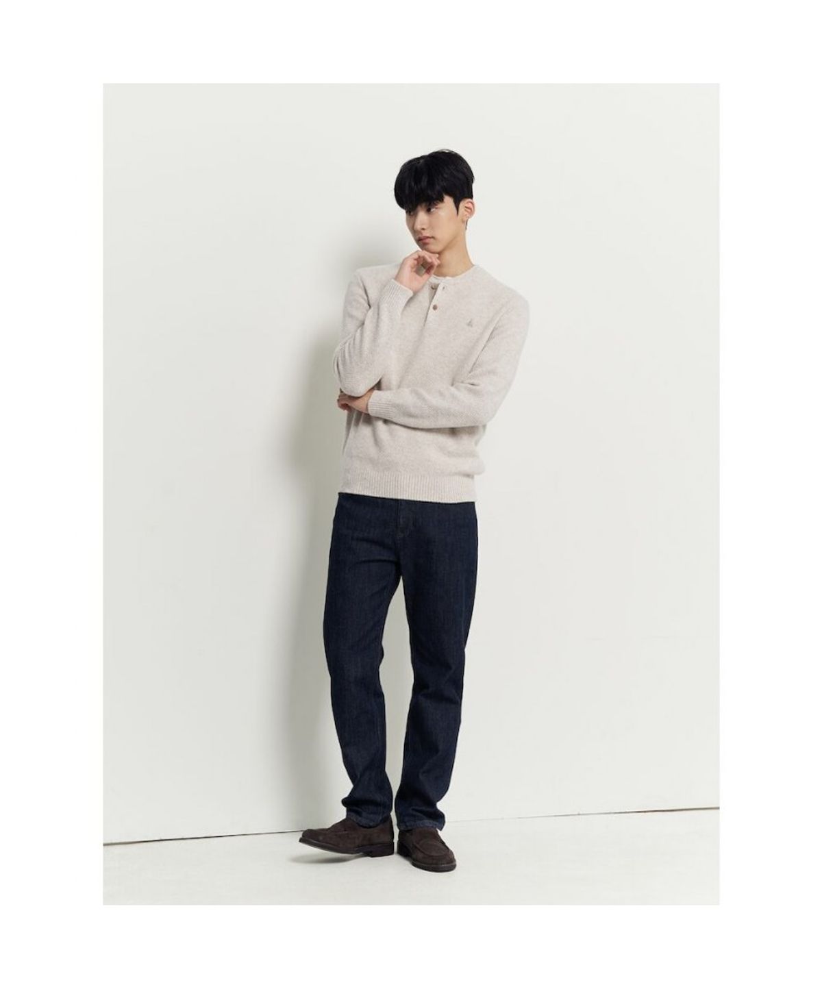 빈폴 멘(BEANPOLE MEN) 버튼넥 풀오버 니트  아이보리