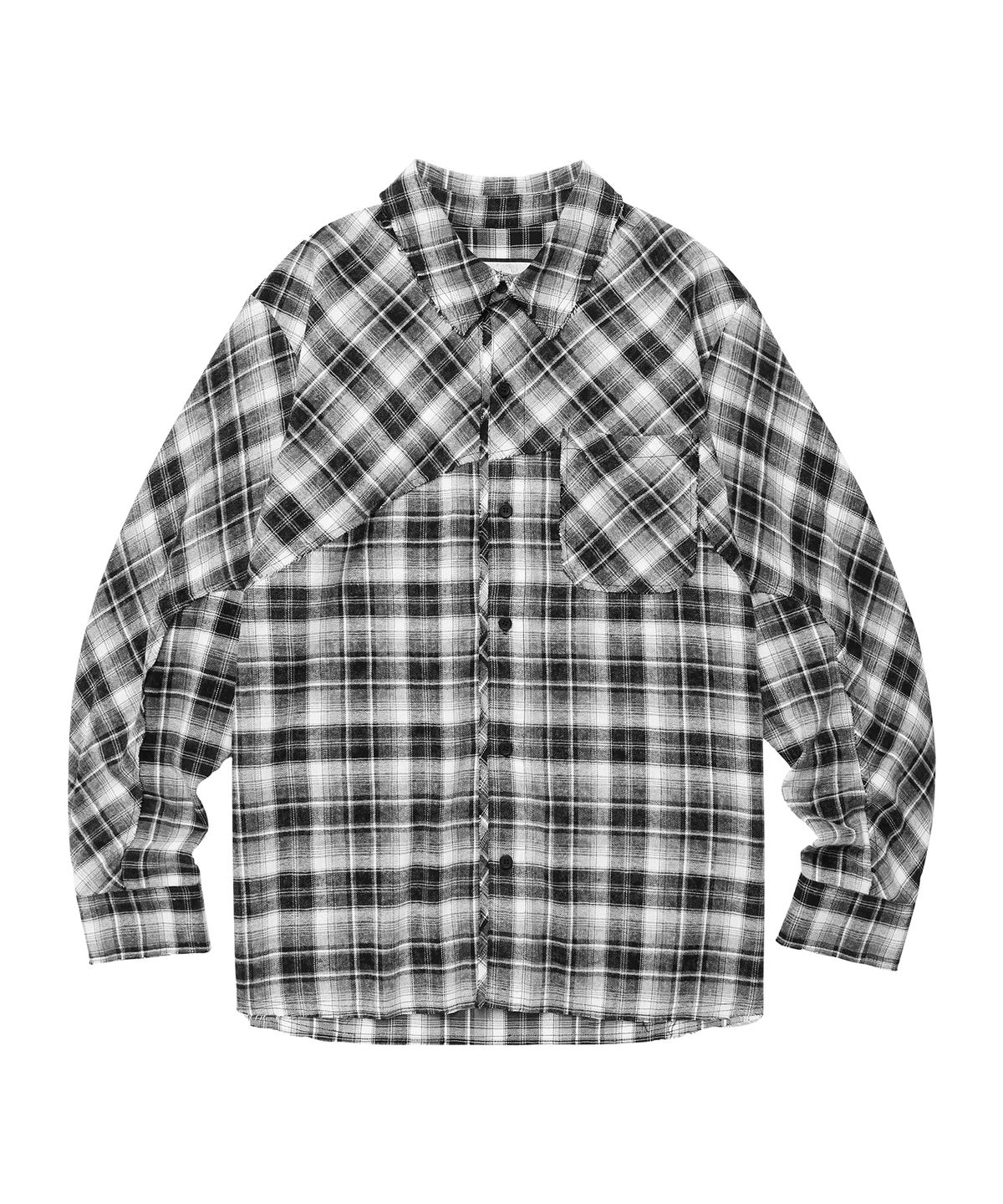 더바이닐하우스(THEVINYLHOUSE) BLEACHED CHECK SHIRTS BLACK