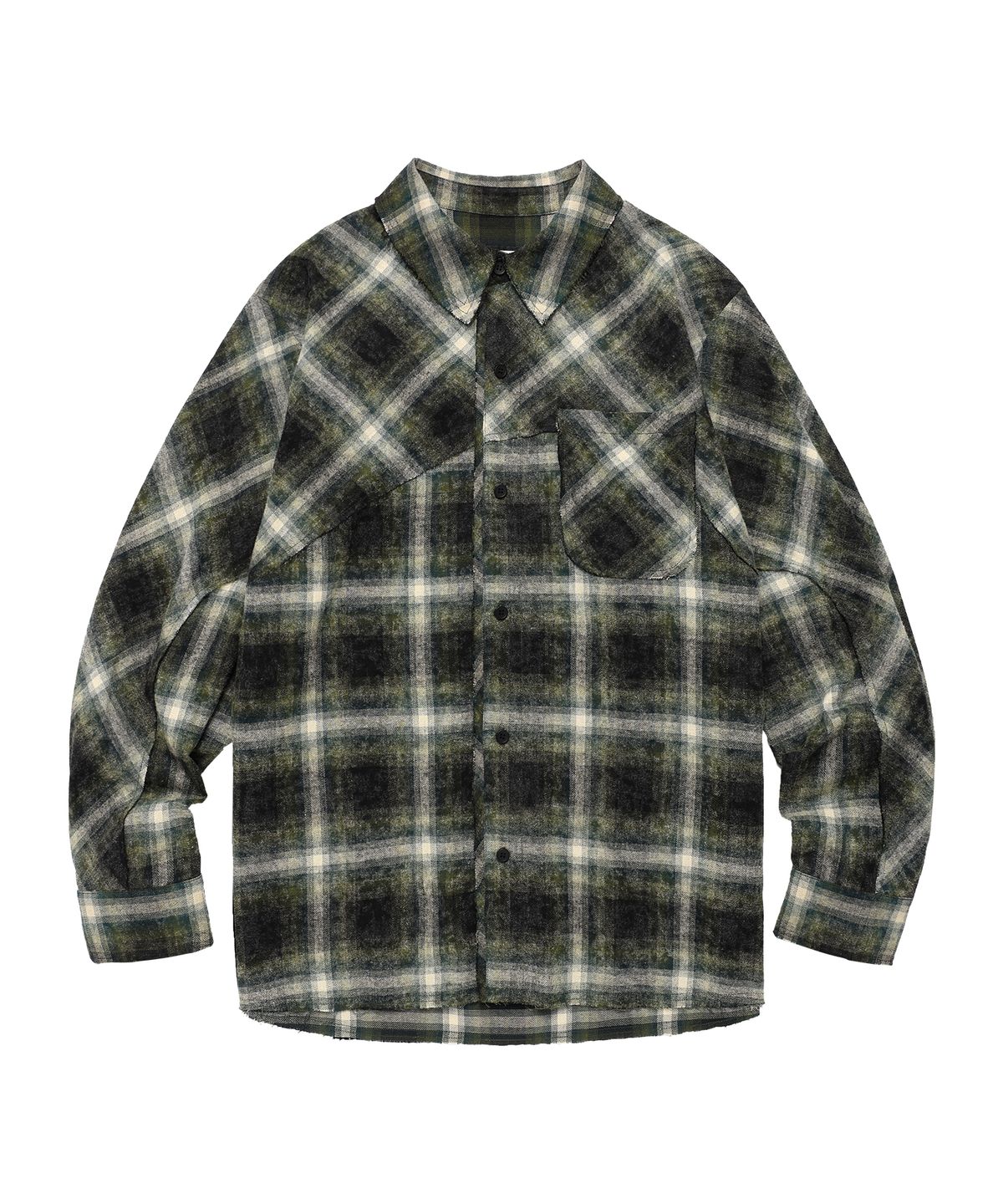 더바이닐하우스(THEVINYLHOUSE) BLEACHED CHECK SHIRTS GREEN