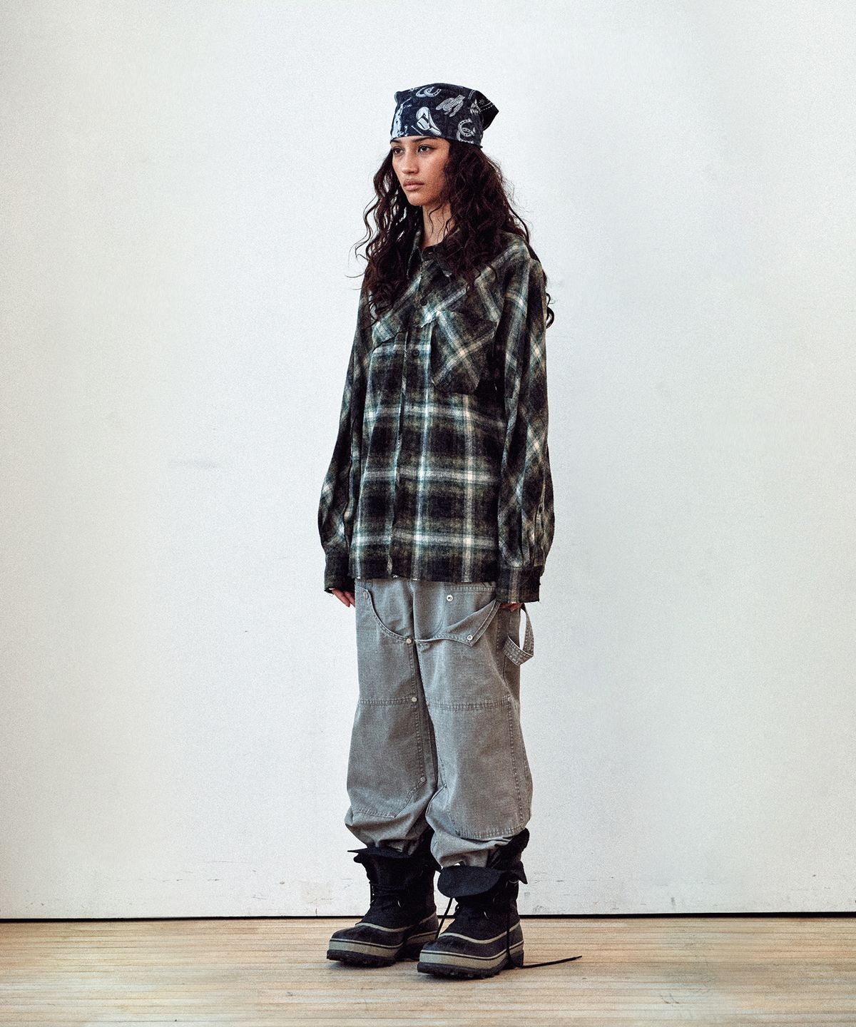 더바이닐하우스(THEVINYLHOUSE) BLEACHED CHECK SHIRTS GREEN