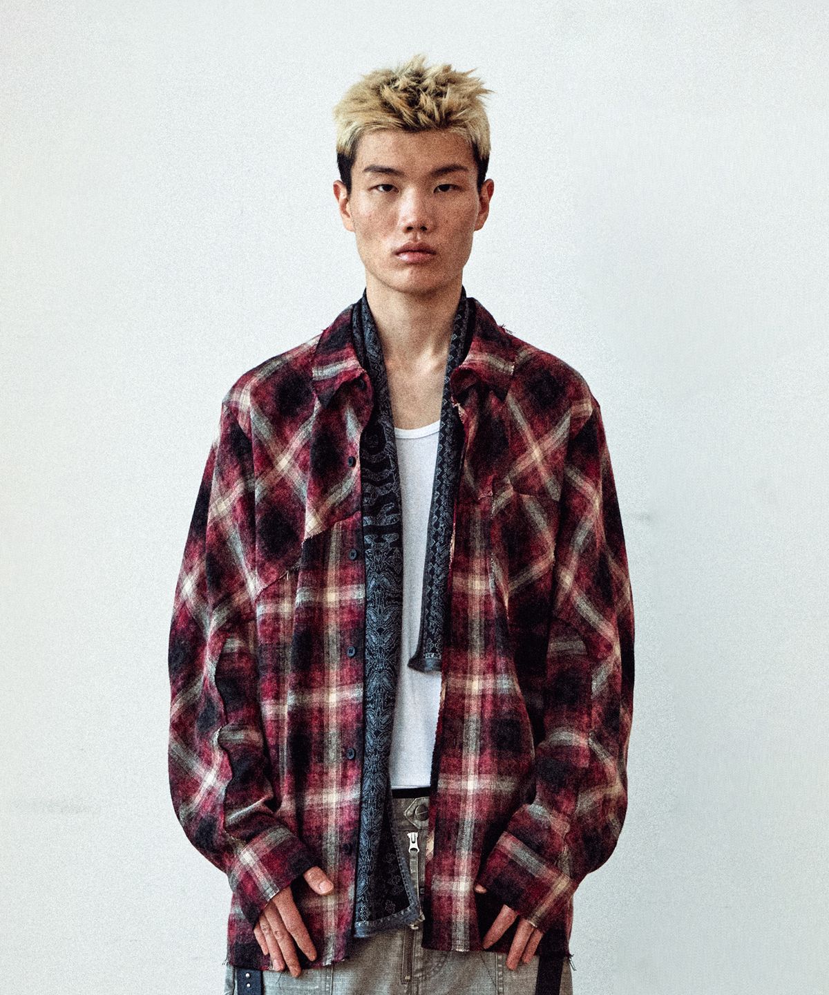 더바이닐하우스(THEVINYLHOUSE) BLEACHED CHECK SHIRTS RED