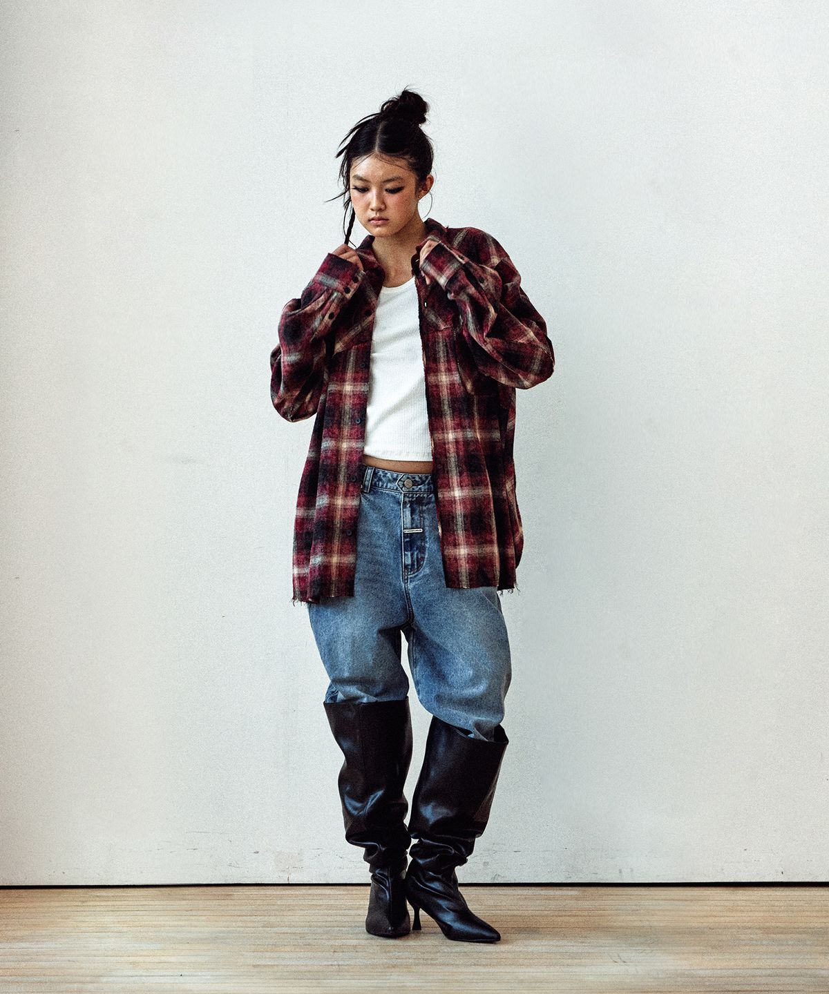 더바이닐하우스(THEVINYLHOUSE) BLEACHED CHECK SHIRTS RED