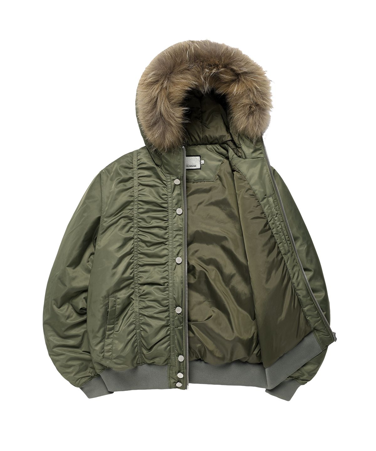 더바이닐하우스(THEVINYLHOUSE) FUR HOODED MA-1 JACKET KHAKI
