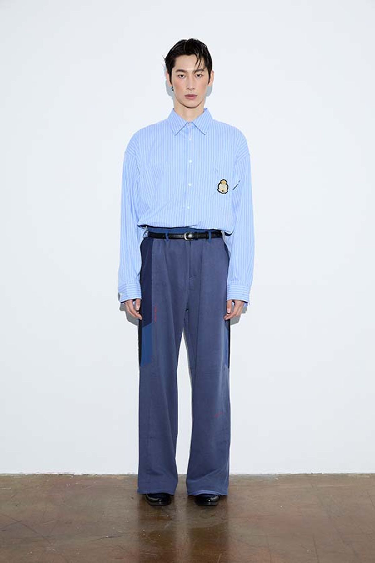 오디너리피플(ORDINARY PEOPLE) Re : Stripe Crest Deconstructed Shirt [BLUE]