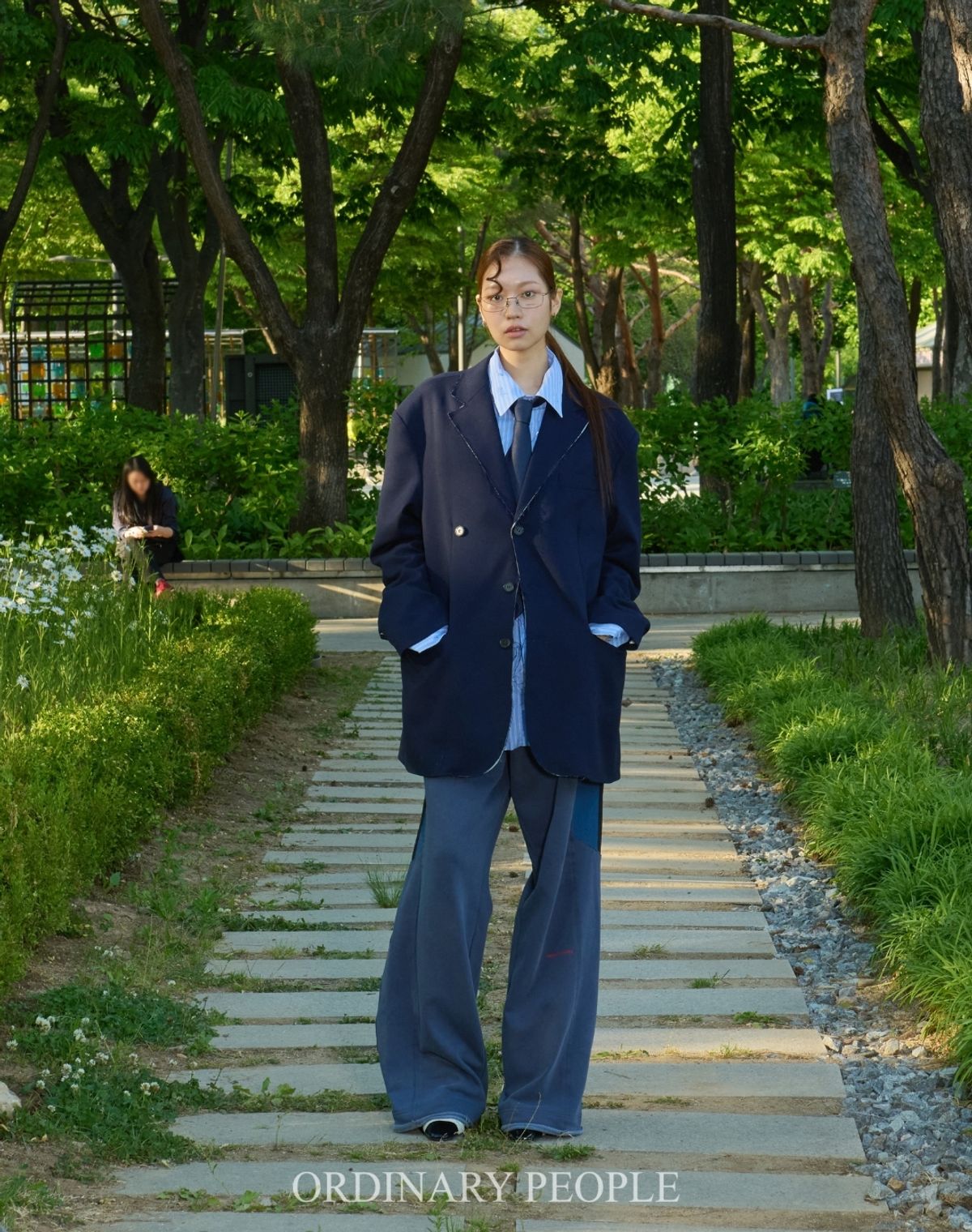 오디너리피플(ORDINARY PEOPLE) Re : Stripe Crest Deconstructed Shirt [BLUE]