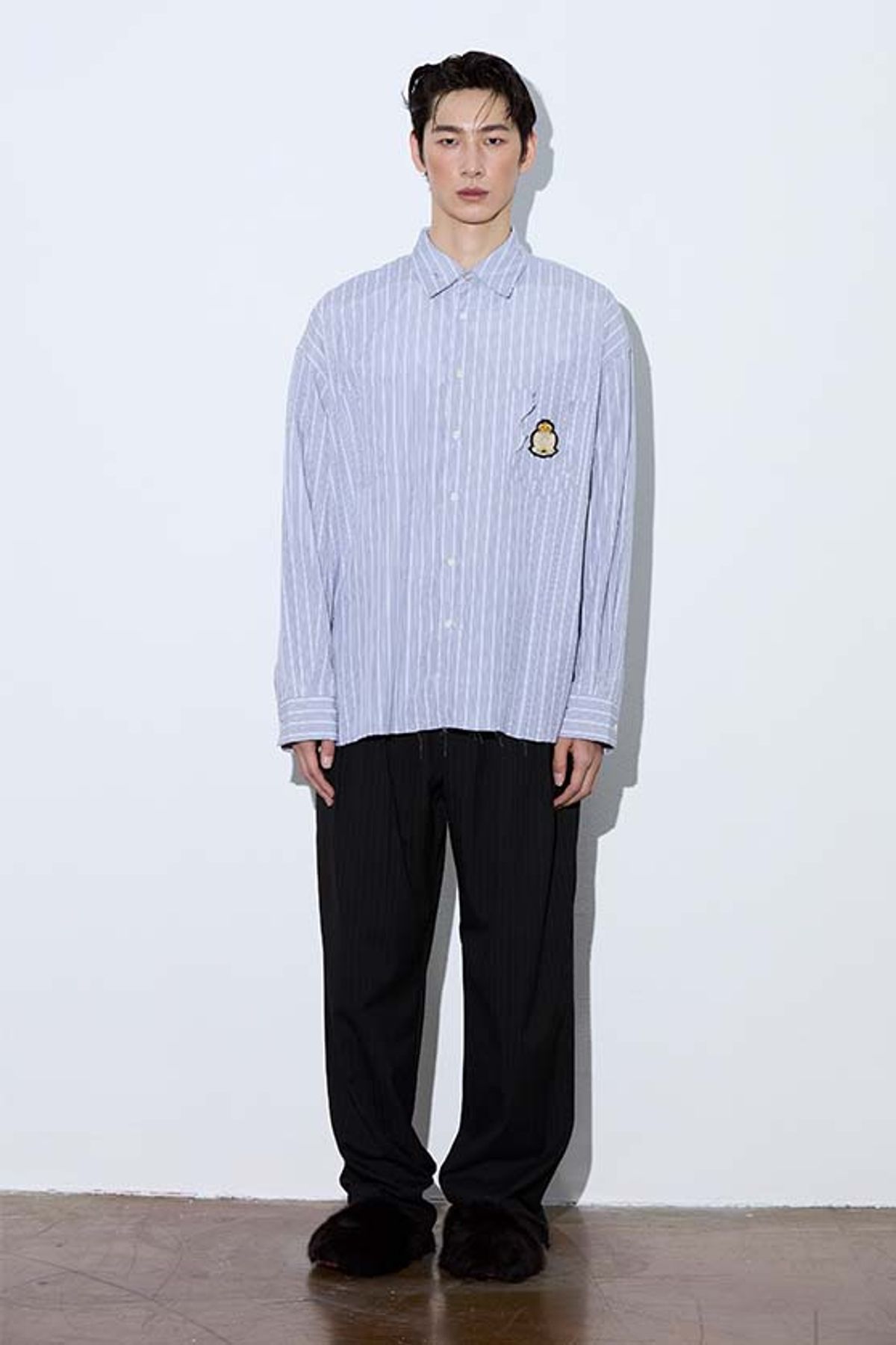 오디너리피플(ORDINARY PEOPLE) Re : Stripe Crest Deconstructed Shirt [GRAY]