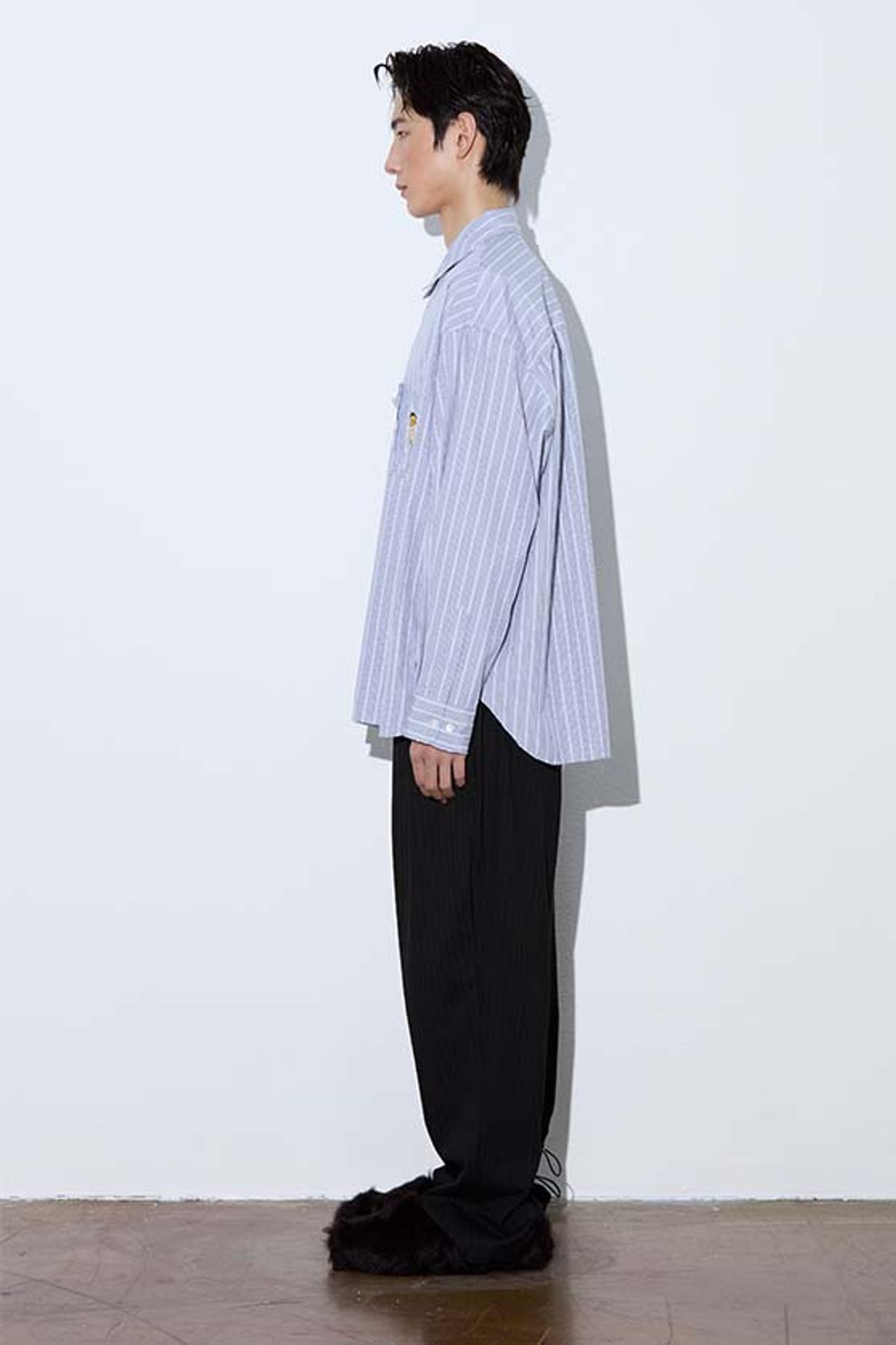 오디너리피플(ORDINARY PEOPLE) Re : Stripe Crest Deconstructed Shirt [GRAY]