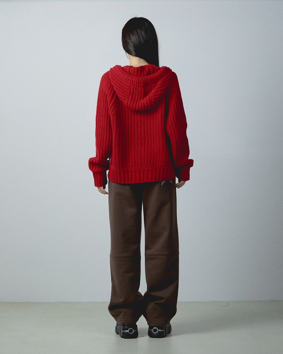 MUSINSA公式 | YOUHEE ROPE HOOD ZIP-UP KNIT RED