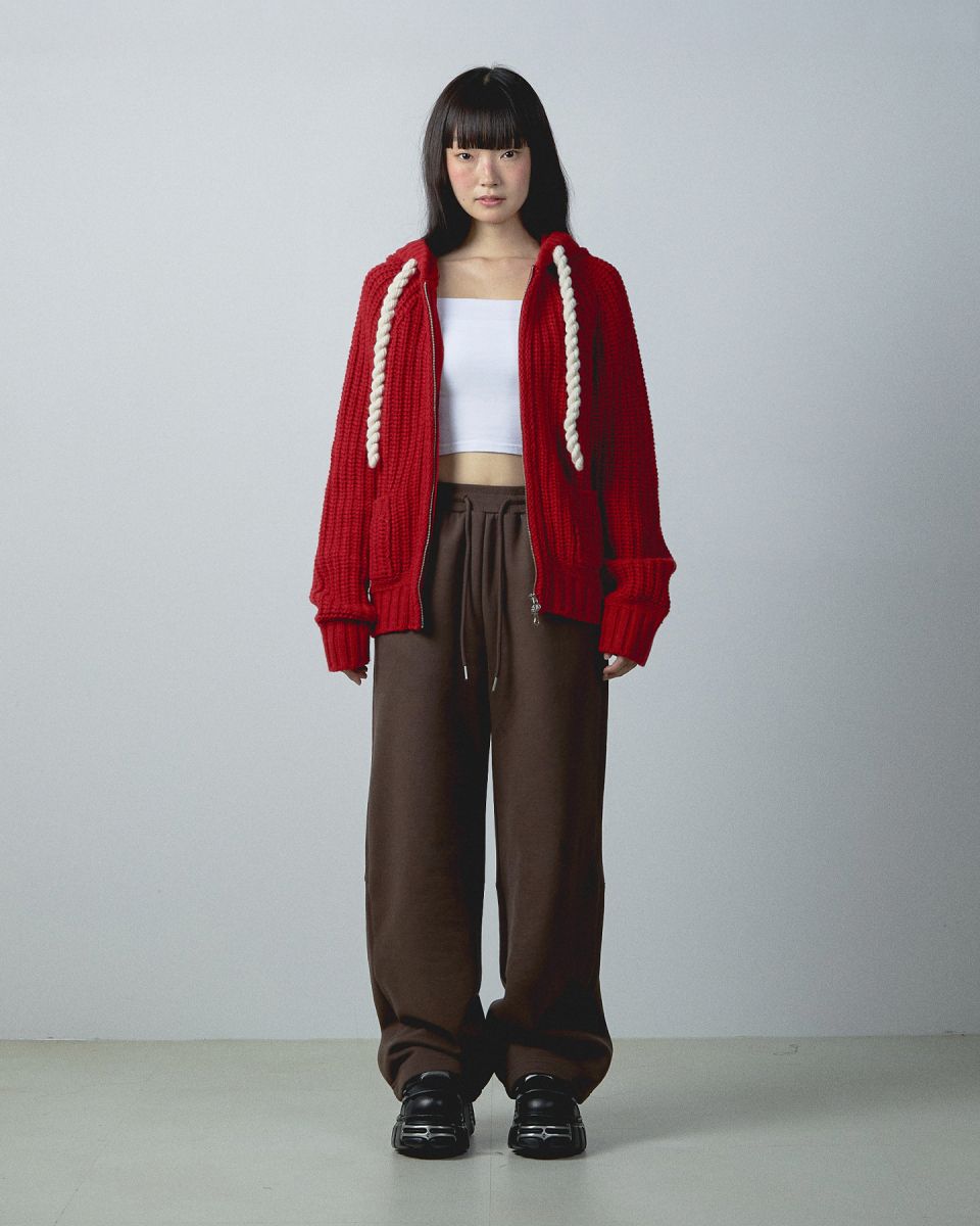 MUSINSA公式 | YOUHEE ROPE HOOD ZIP-UP KNIT RED