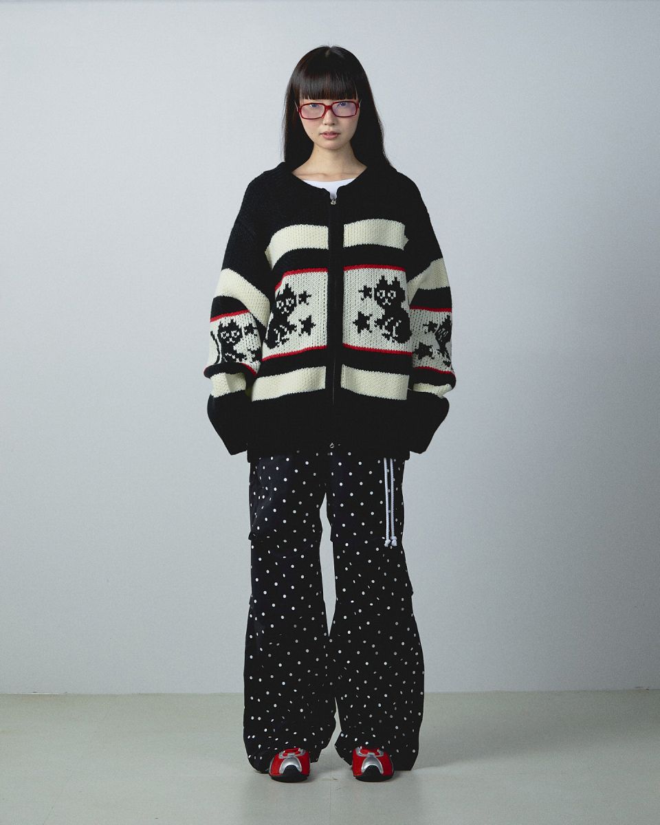 MUSINSA | YOUHEE STAR CAT COWICHAN CARDIGAN BLACK