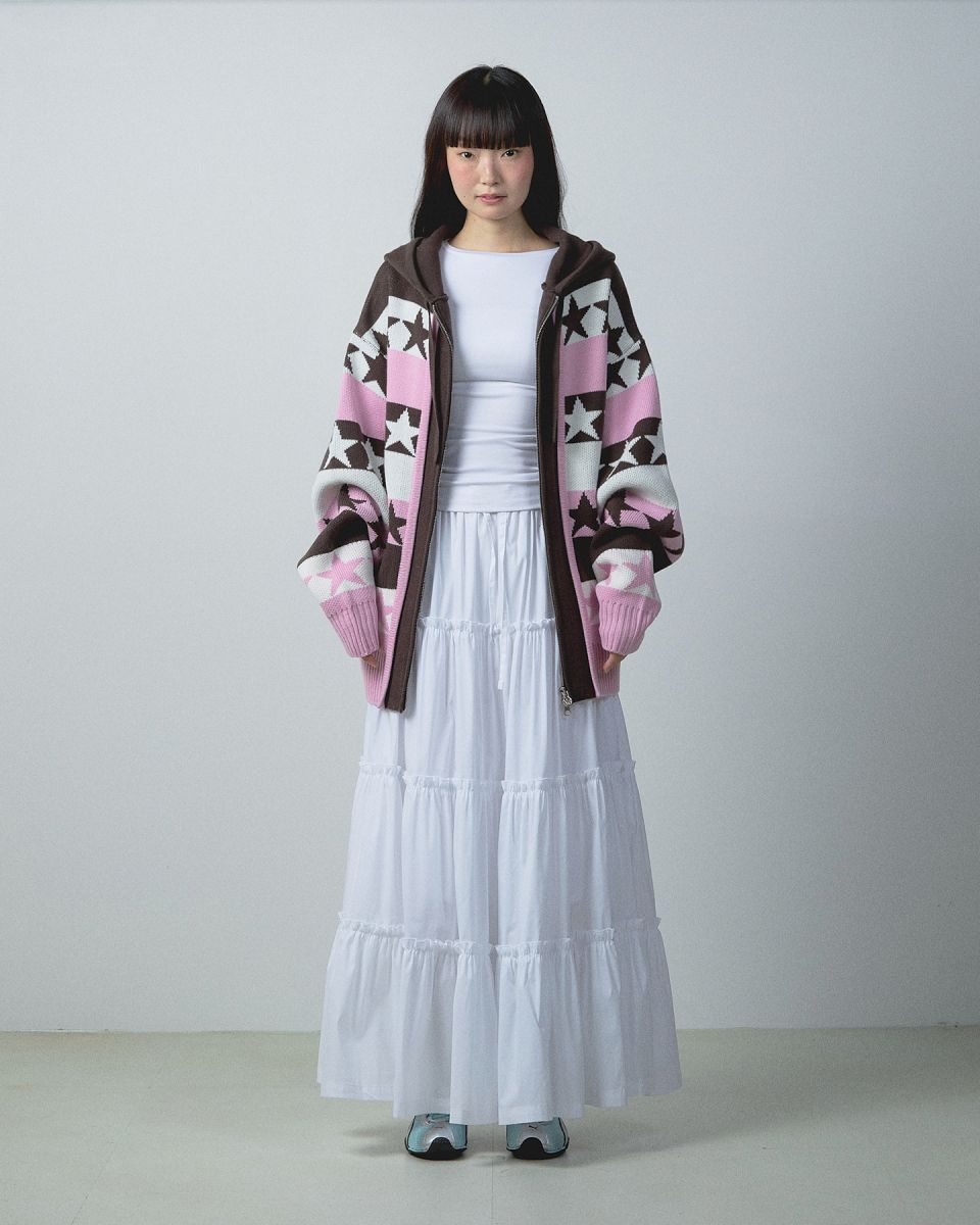 MUSINSA公式 | YOUHEE STAR PATTERN LAYERED KNIT ZIP-UP PINK
